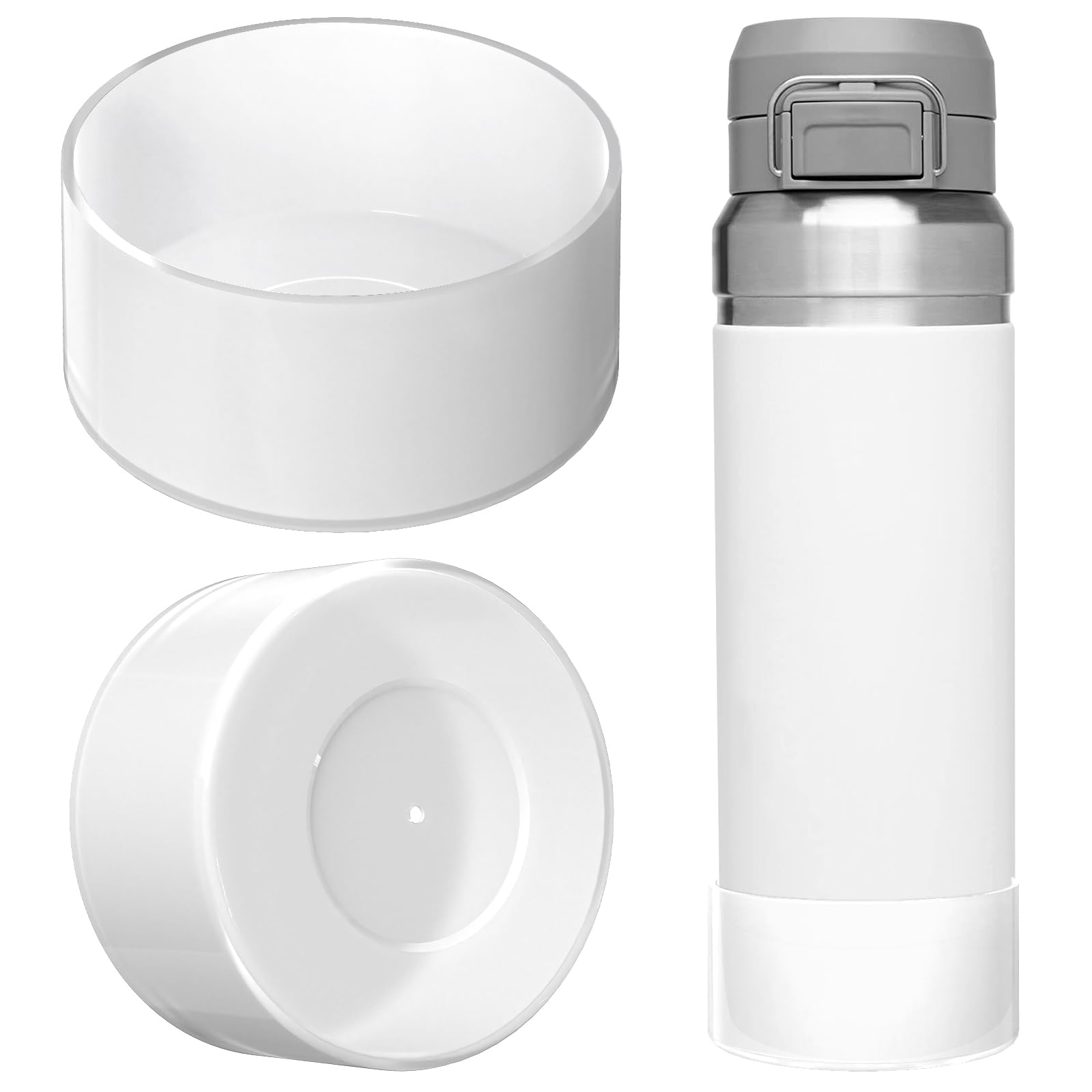 Linkidea 2 Pack Water Bottle Boot Compatible with Stanley Quick Flip GO 36oz, Silicone Waterbottle Bottom Bumper Protector (Clear White)