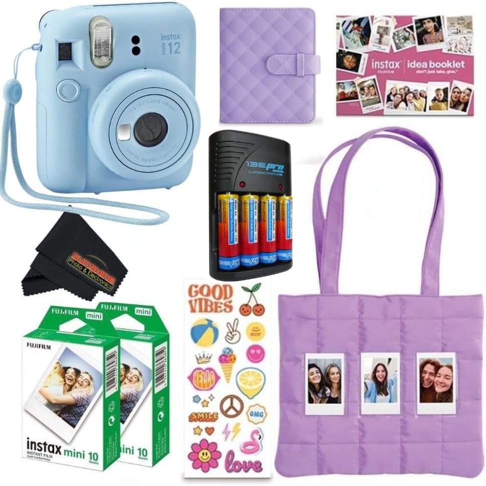 Fujifilm INSTAX MINI 12 Blue Bundle 2025 (2 Single Packs (20 Sheets), Pastel Blue (Holiday Bundle))