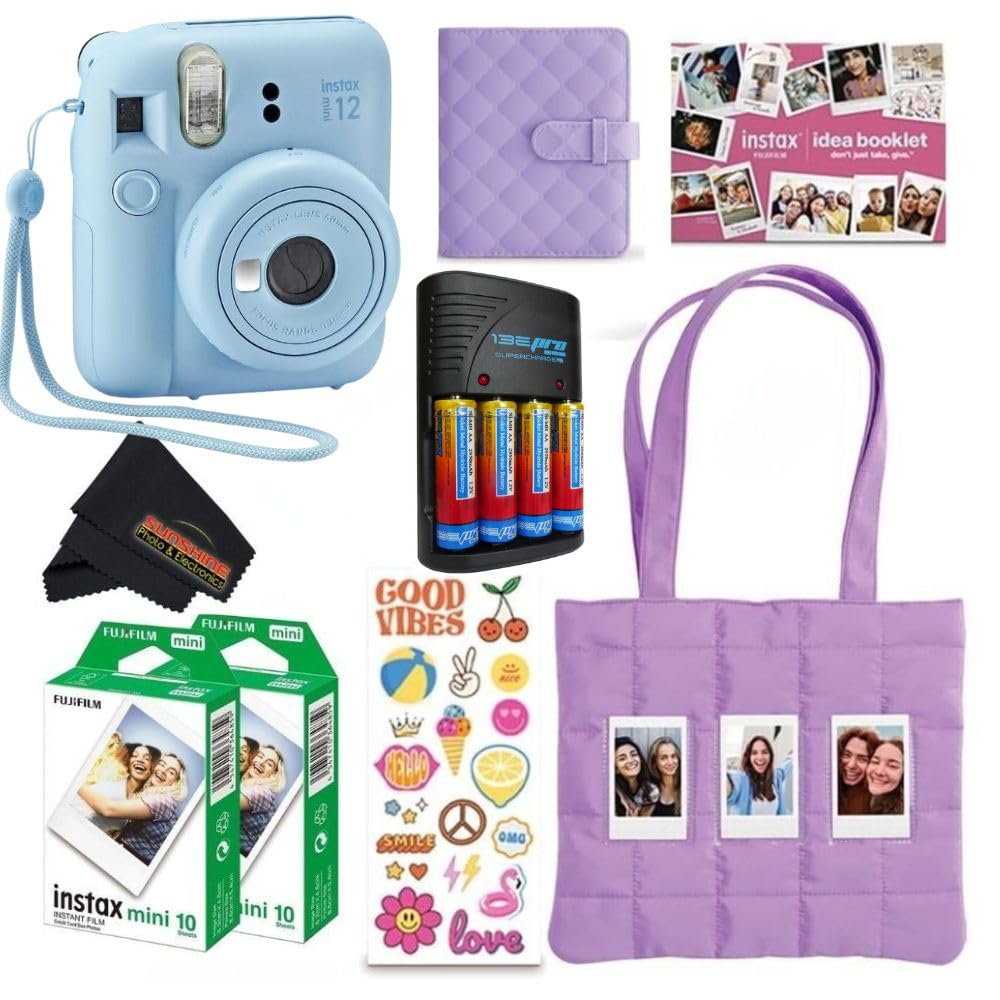 Fujifilm INSTAX MINI 12 Blue Bundle 2025 (2 Single Packs (20 Sheets), Pastel Blue (Holiday Bundle))