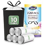 Teivio Drawstring Trash Bags-10 Gallon 120 Counts Medium Kitchen Garbage Bags fit 30-35 Liter Garbage Bin, Large Trash Can Liners for HomeOffice, Light Residential Waste Outdoor Lawn Bags, White
