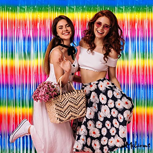Image of 4 Pack Dark Rainbow Fringe Curtain Backdrop, 3.2Ft x 6.6Ft Metallic Tinsel Foil Fringe Streamers Background for Photo Booth Birthday Wedding Baby Shower Carnival Easter Mother's Day Party Decorations
