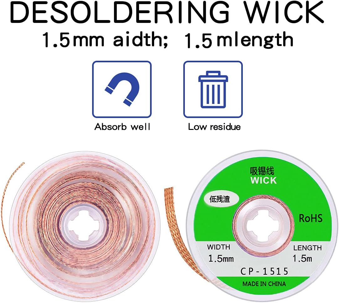 DaFuRui solder wick，8 Pack No-Clean solder wick braid solder remover sucker tool for Desoldering Wicks(1.5mm Width, 1.5m Length) - - 