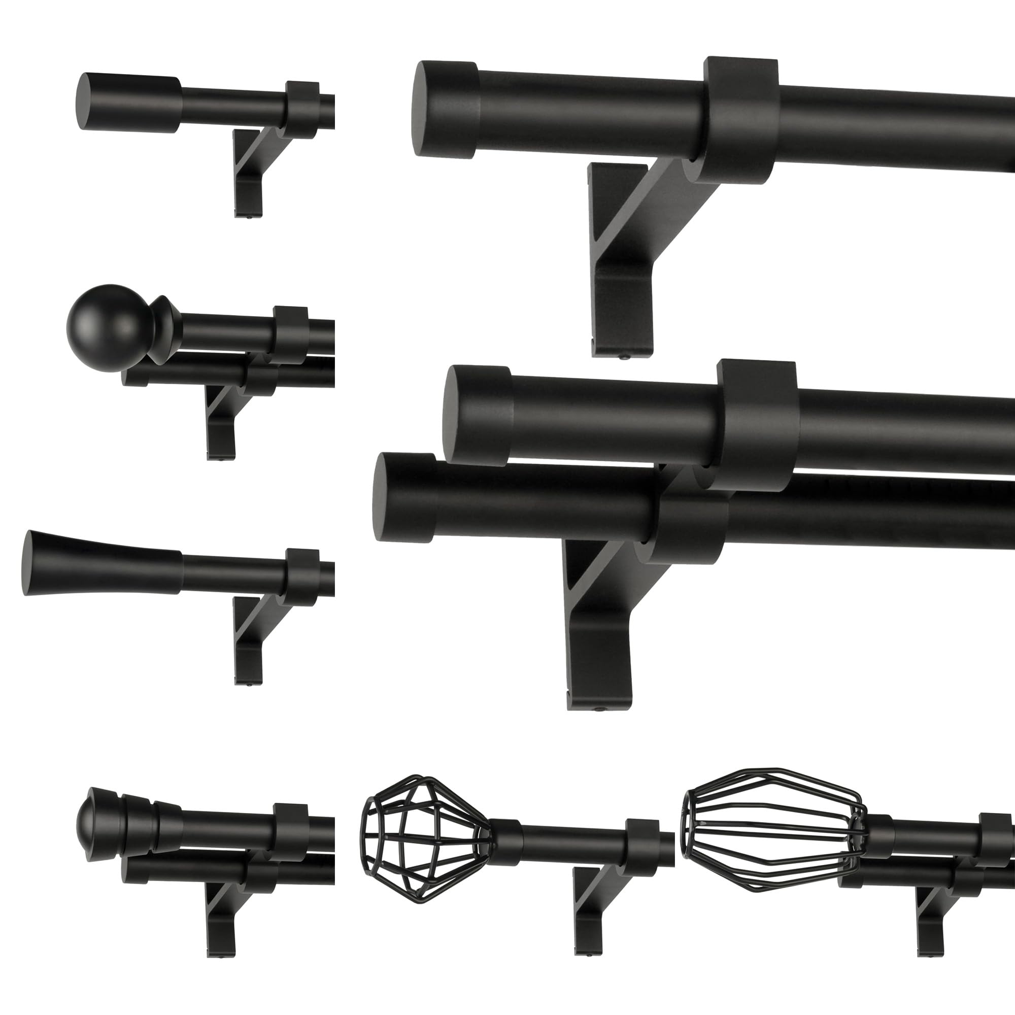 ROLLMAXXX Gardinenstange 400 cm Breit Ø19 mm Faro 2-Läufig | Vorhangstange aus Metall Schwarz Matt, Gardinenstange Set inkl. Doppel-Wandhalterungen & Endstücke