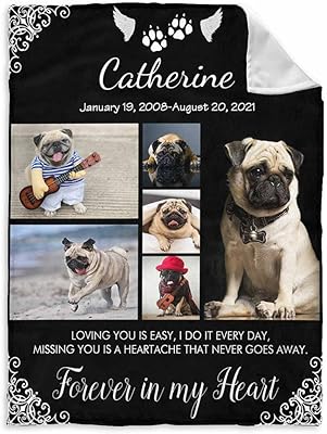 Personalized Pet Photo Blanket Wings of Angle Custom Loss of Dog Memorial Fleece Blankets Ultra-Soft Micro Throw Blanket Gift for Kids Grieving Pet Owner 30X40 Inch