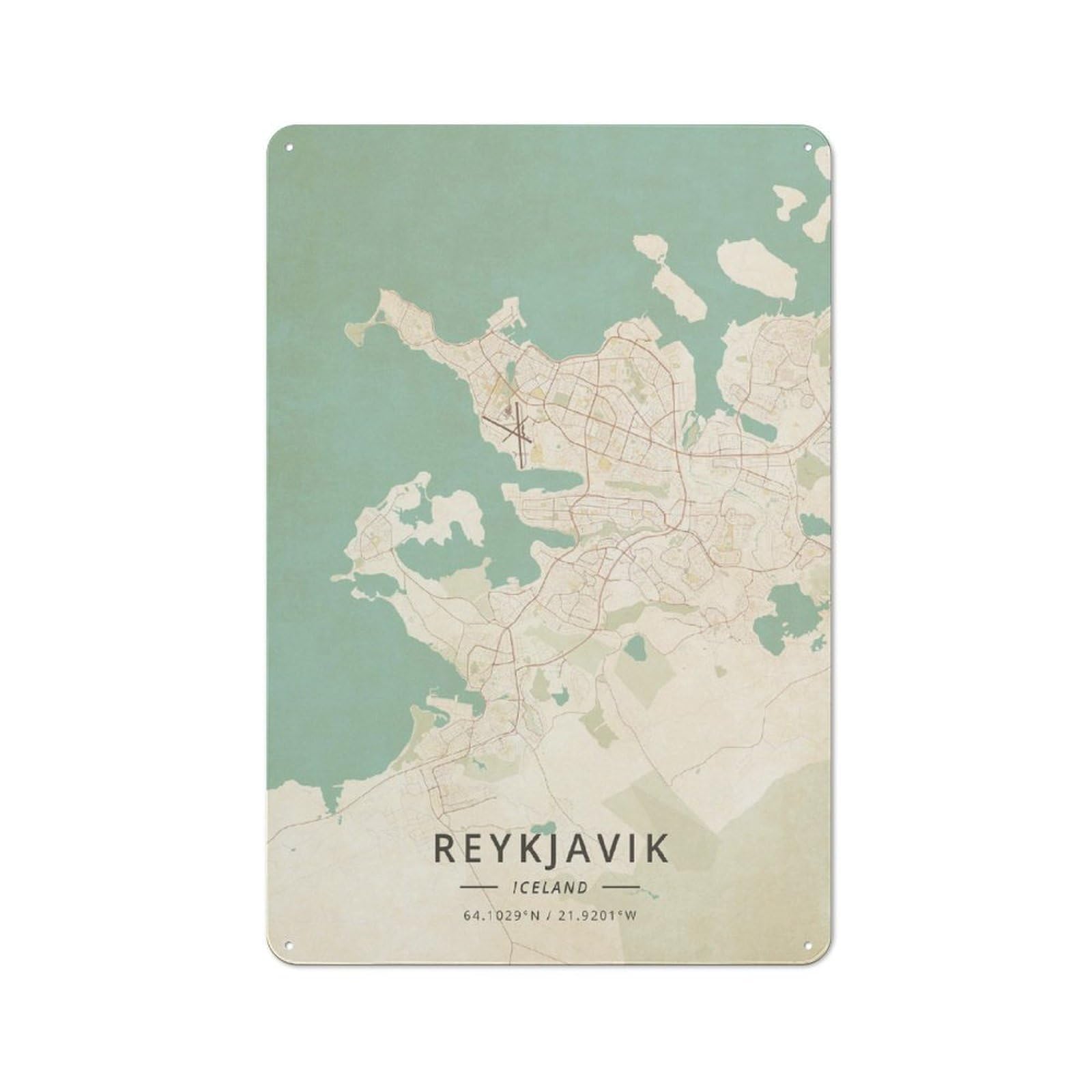 Junmoney Reykjavik Iceland Vintage Metal Gift Sign 30X20cm, Novelty Wall Art For Hallway, Home Bar, Garage Or Study