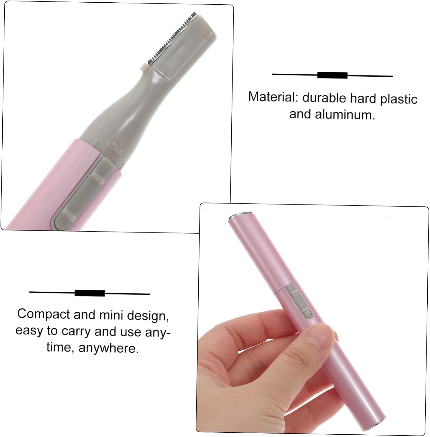Pen Shaped Electric Eyebrow Trimmer with Comb, Pink Aluminum