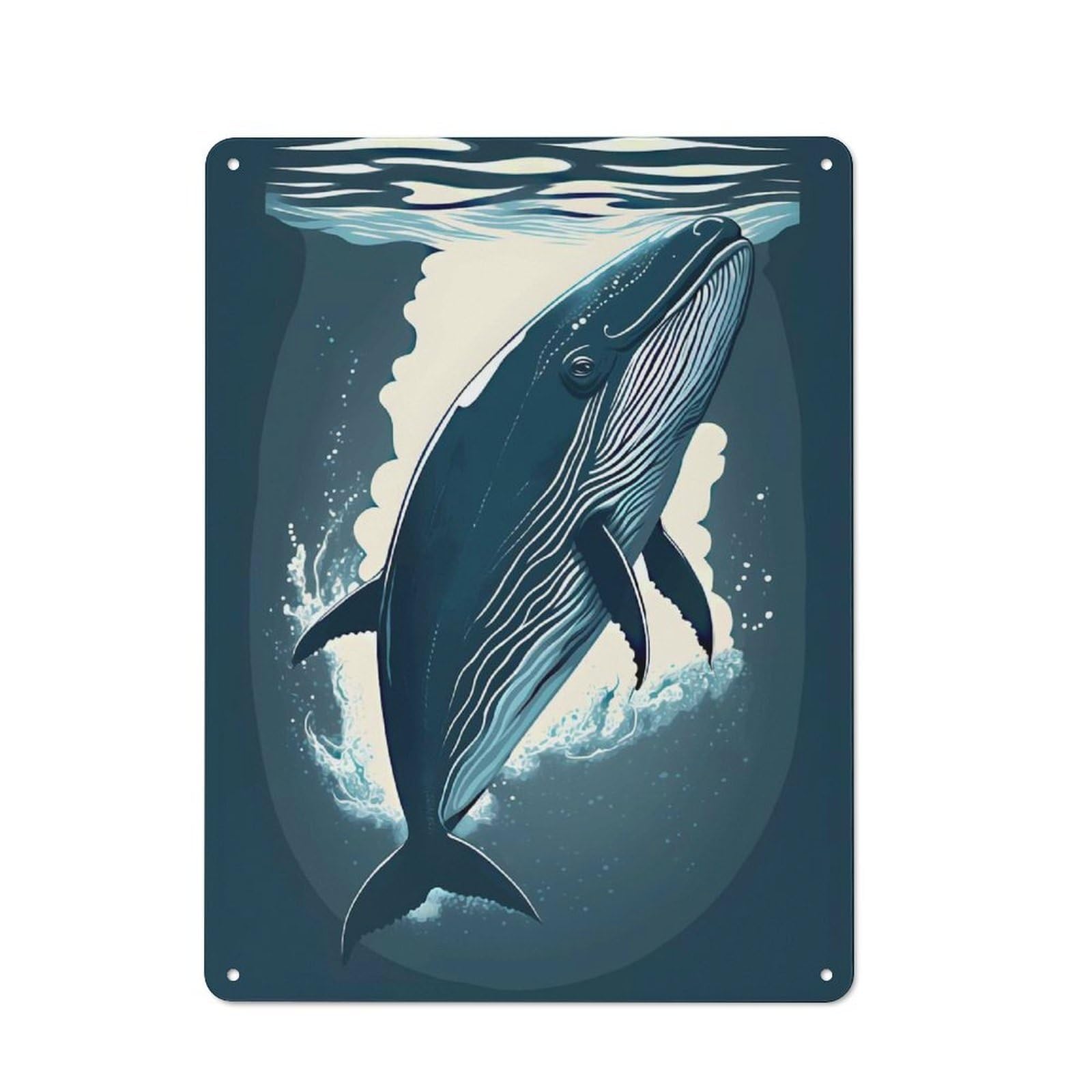 Junmoney Humpback Whale Metal Wall Sign With Design 40X30cm, Garage Style Industrial Wall Art For Garage, Hobby Room, Office Or Man Cave