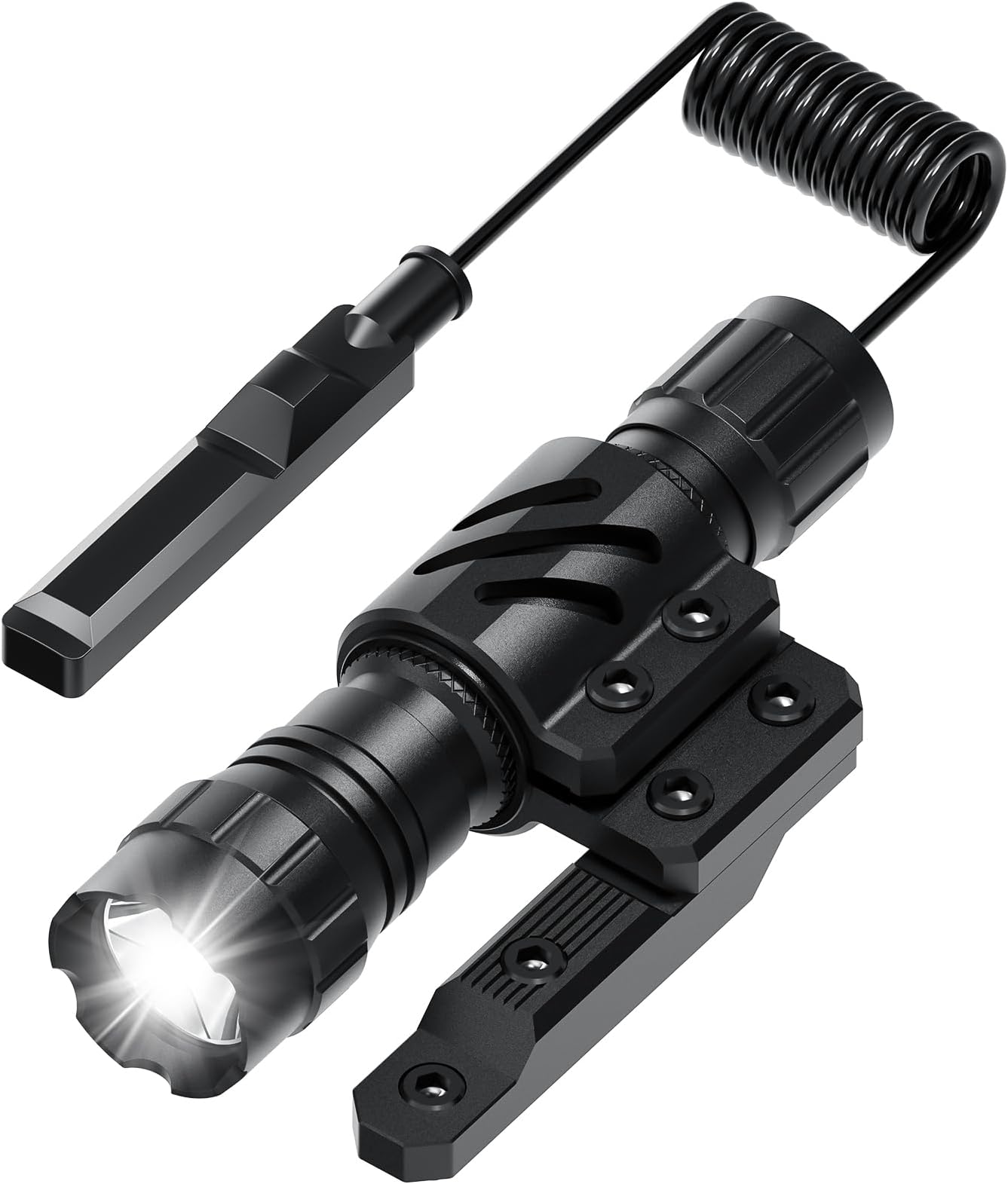 Feyachi Tactical Flashlight 1200 Lumens 11000Candela Rifle Light with Mlock Offset Mount & Pressure Switch 200m Beam 4H Runtime IP65 Waterproof & Shockproof AR Flashlight