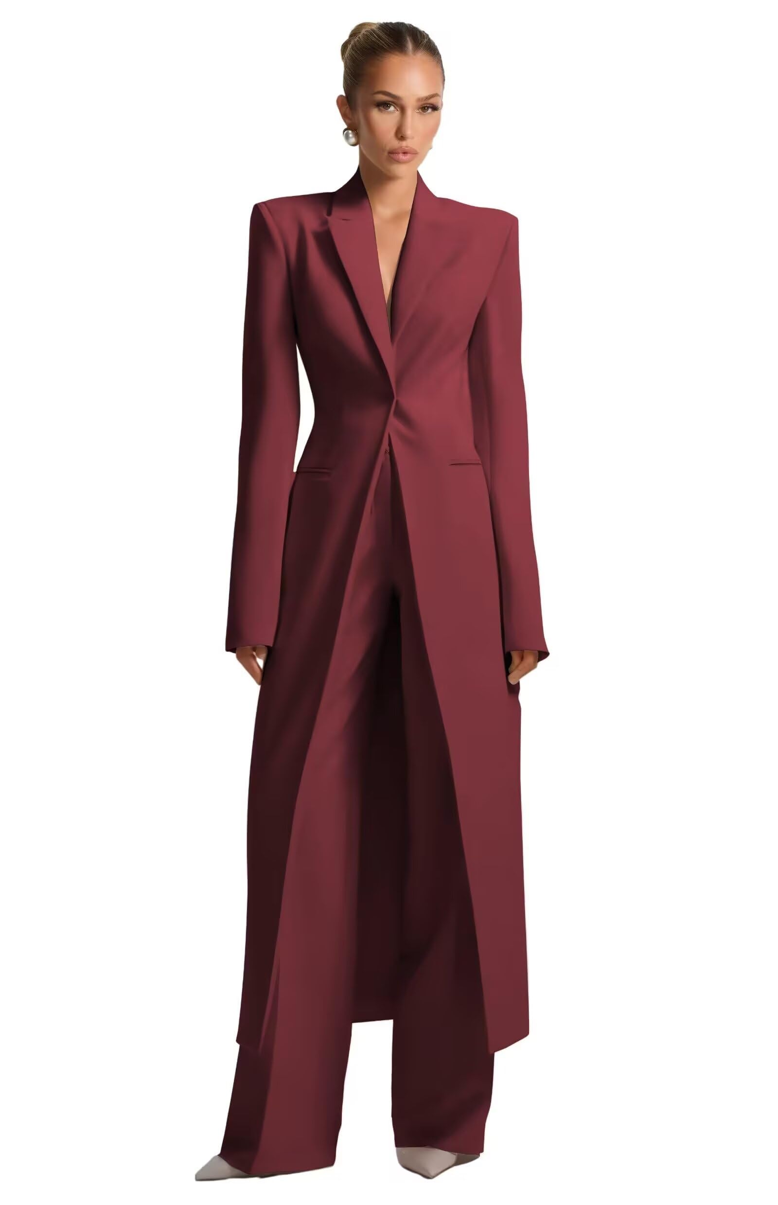 Womens 2 Piece Suit Jacket Pants Slim Fit 1 Button High Street Luxury Long Clothing Pant Set