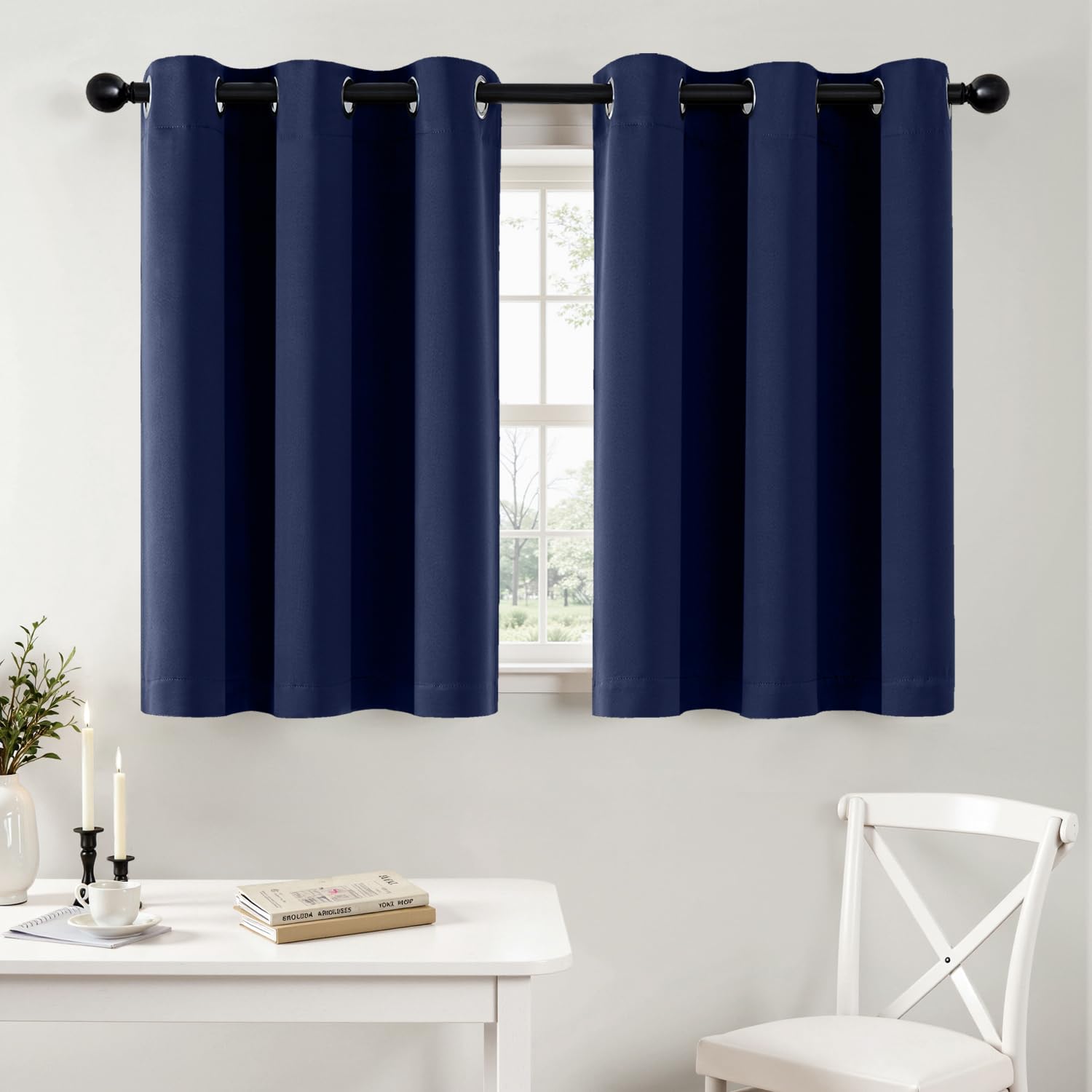 MIULEE Short Curtains for Windows - Navy Blue Blackout Half Window Curtains Thermal Insulated Privacy Drapes for Kitchen Bedroom Bathroom Grommet Top
