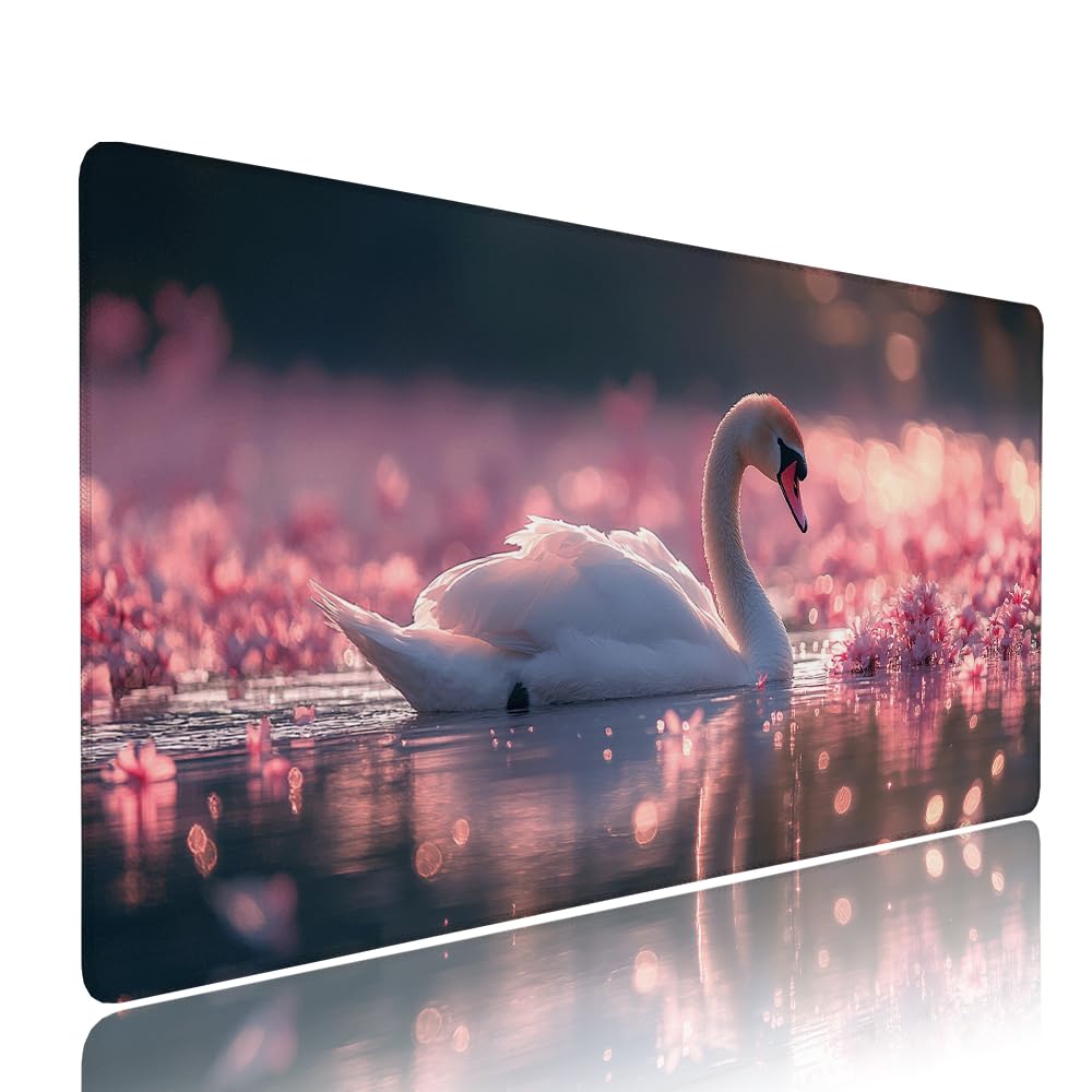 Alfombrilla de Mouse para Juegos, Rosa, XXL, Antideslizante, Impermeable, Diseño de Cigno, Extendido, Grande, 1200x600x3mm, para PC, Laptop, Ufficio, Famiglia d-278
