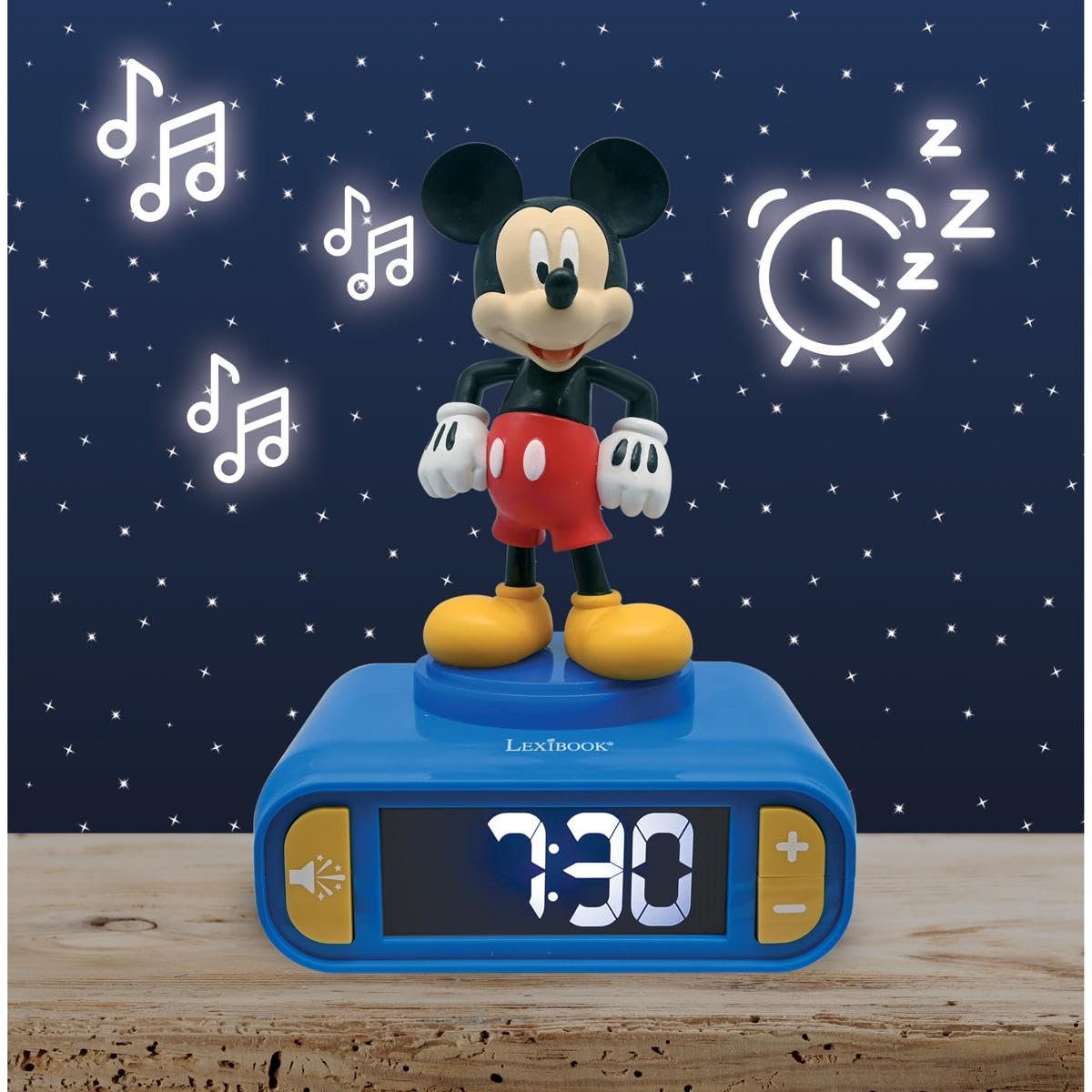 LEXIBOOK, Disney Mickey, Nightlight alarm clock, Sounds and Melodies, LCD Backlit screen, Luminous, Snooze, Blue, RL800MCHLXB - Image 2