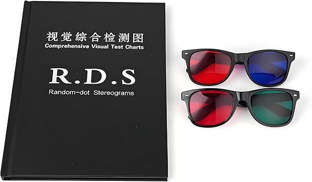 Stereo Vision Test Chart Book, Multifunction Vision Test Chart with 2 Pairs of Test Glasses, Classified Design, 19 X 26cm, for Amblyopia, Visual Function Test