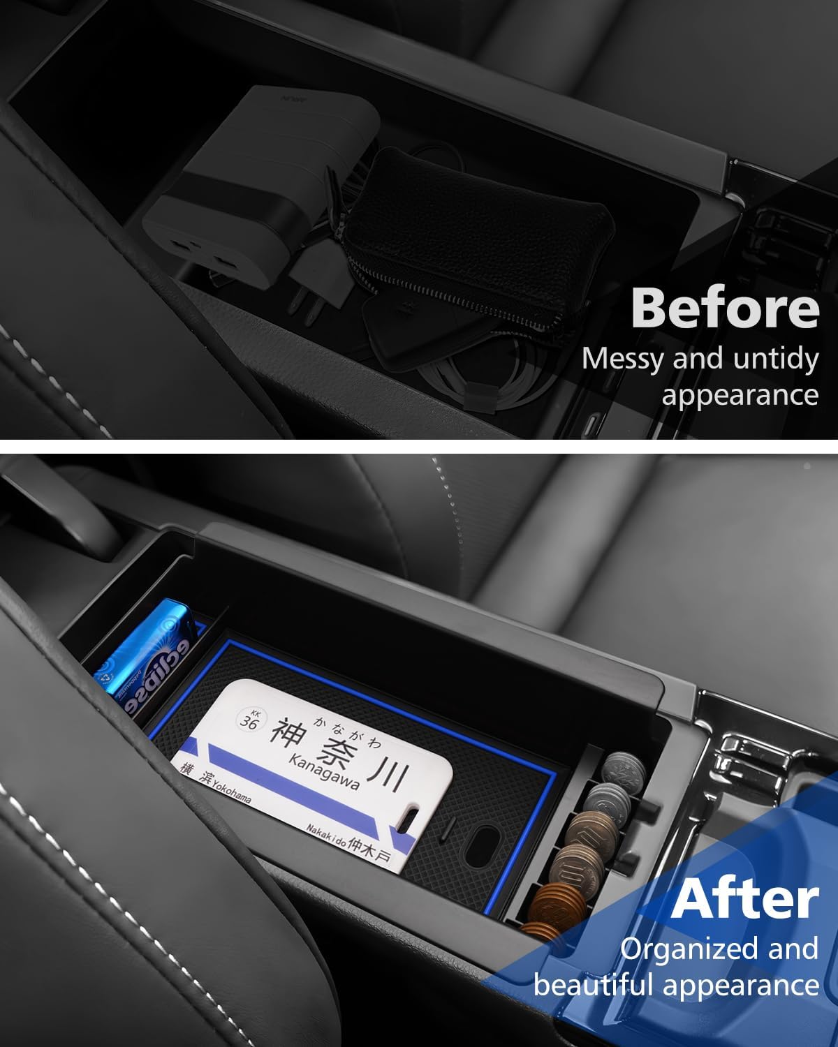 FIILINES Center Console Organizer for 2023-2025 2026 Toyota Prius, Center Console Tray Secondary Armrest Storage Box ABS Insert Container with Anti-Slip Mats image 3