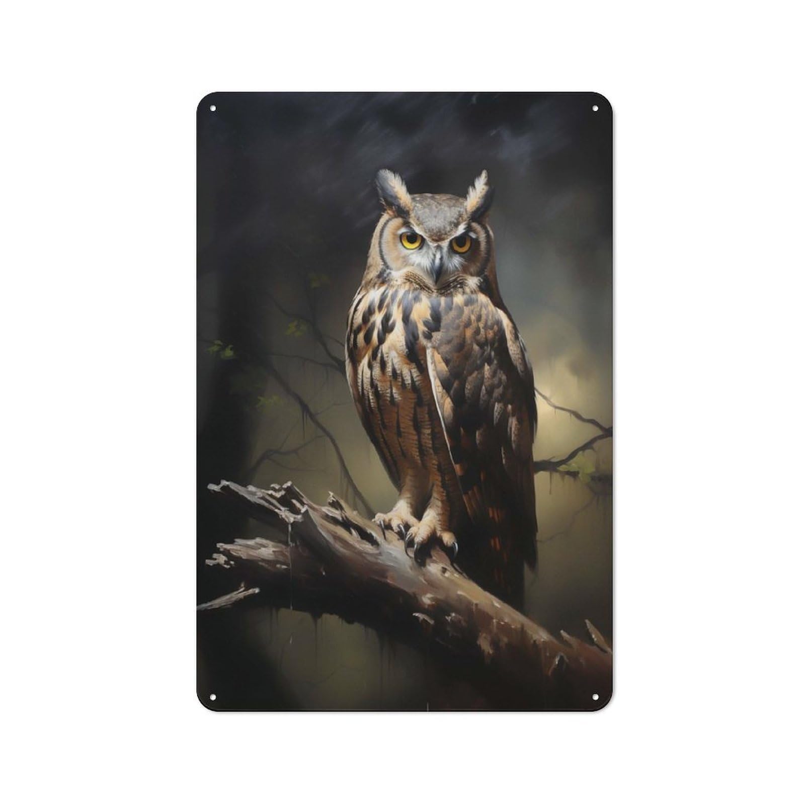 Eagle Owl Metal Wall Plaque, Easy to Hang Plaque for Home Cafe, Breakfast Area Or Pantry Wall, 30x20cm