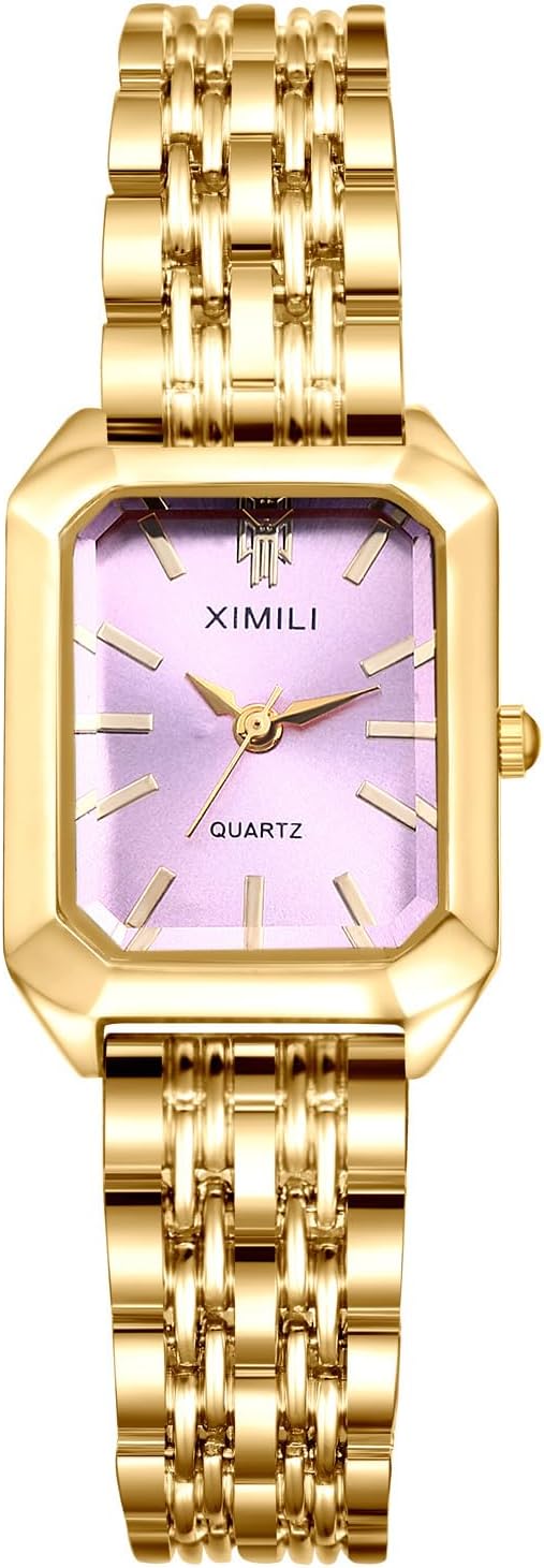 Avaner Women's Gold Square Watches: Stainless Steel Strap Analog Quartz Elegant Ladies Bracelet Wrist Watch