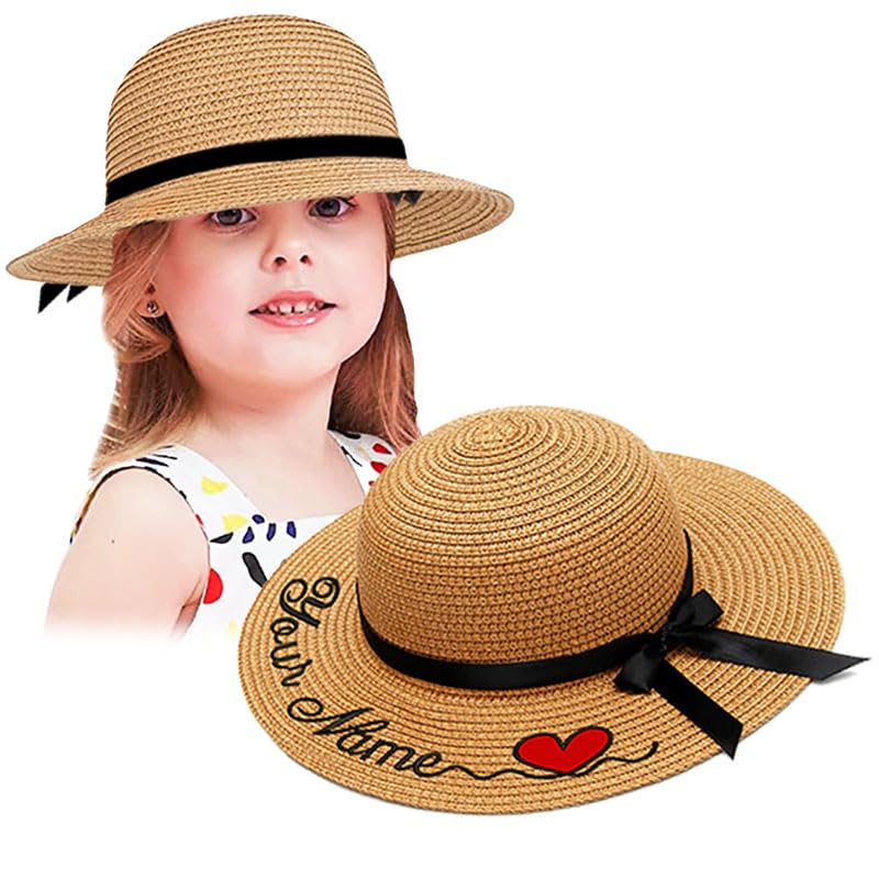 Custom Name Text Embroidery Beach Hats for Womens Sun Straw Hat Wide Brim Foldable Roll up Floppy Summer Hat