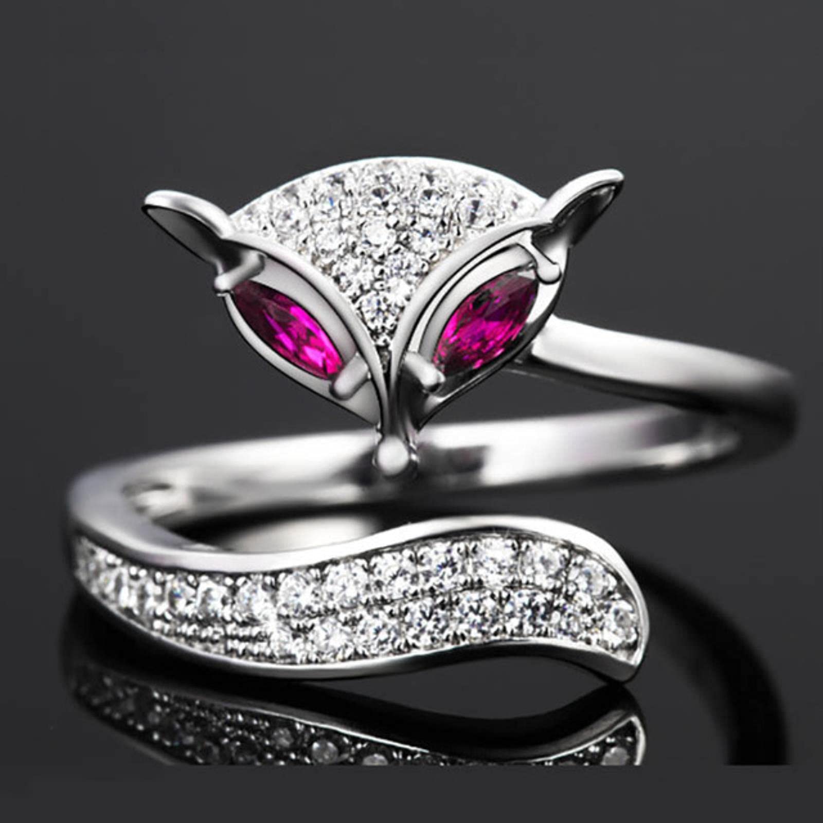 Resizable Silver 925 Ring For Women Trendy Fine Jewelry With Gemstones Fox Animal Creative Design Female Accessory