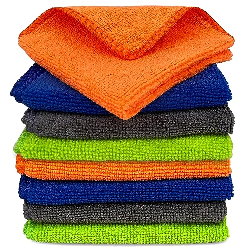 Tukzer Multi-Purpose Microfiber Cloths, Gizga Ultra-Soft Absorbent Lint & Streak-Free Cloth for Bike Car Dashboard Automobile Cleaning Polishing Washing Detailing (Multi-Color | 8 Pcs 25 X 25 cms)