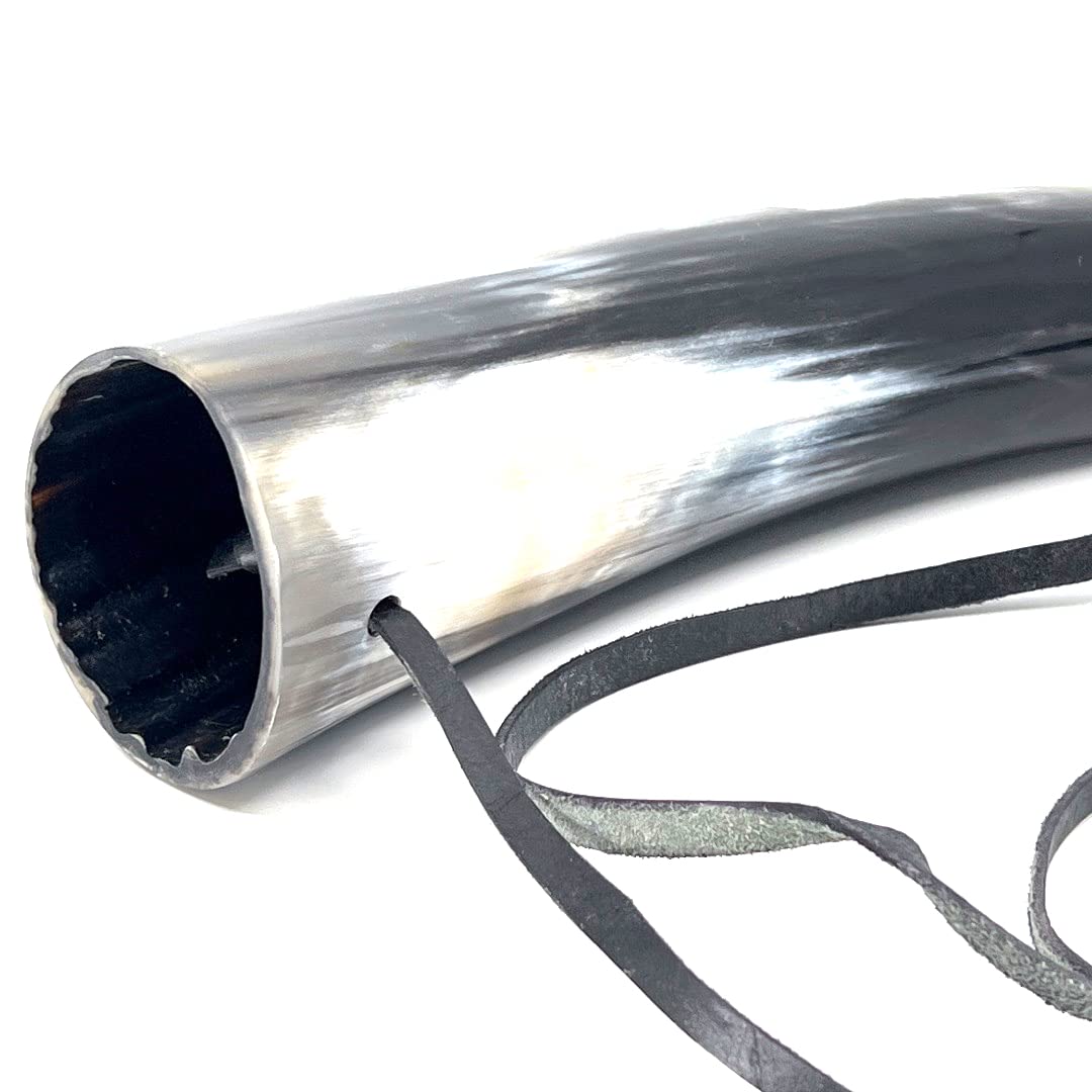 Ochsenhornhorn mit Lederband, Wikinger-Kriegs-Blashorn, Trompete, 25,4 cm, dunkel poliertes Blashorn, Trompeten-Stil, Jagdhorn, perfekt für Nachspielen