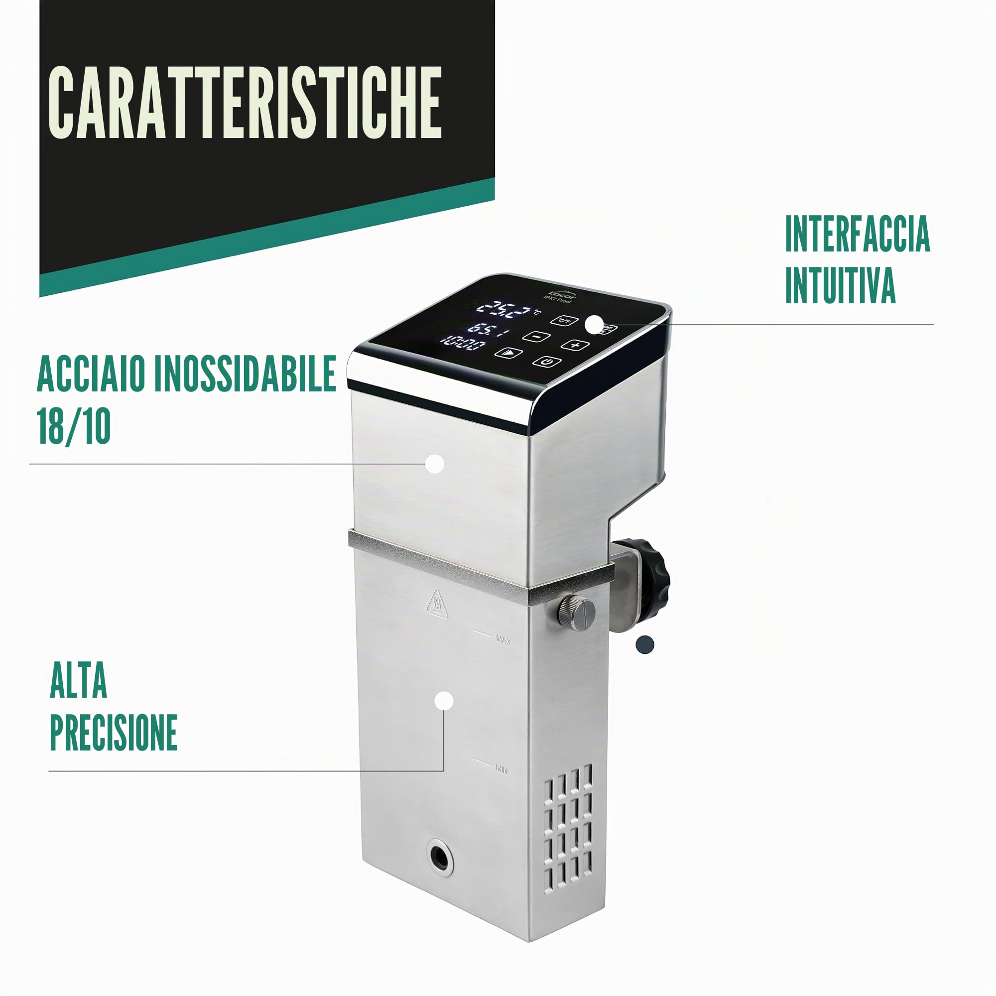 Lacor 69592 - Sous Vide Master, Acciaio Acciaio Inox, Controllo | Realizzato in acciaio inossidabile alimentare; alta resistenza alla corrosione e usura quotidiana in cucina