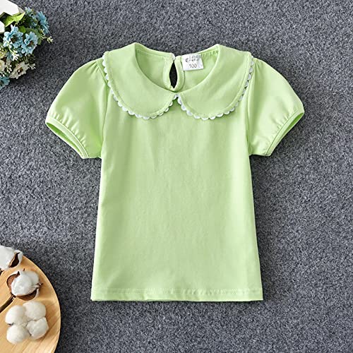 Kids Baby Girl Short Sleeve Collar Shirt Toddler White Blouse Puff Short Sleeve T-Shirt Solid Color Basic Top Bottom2
