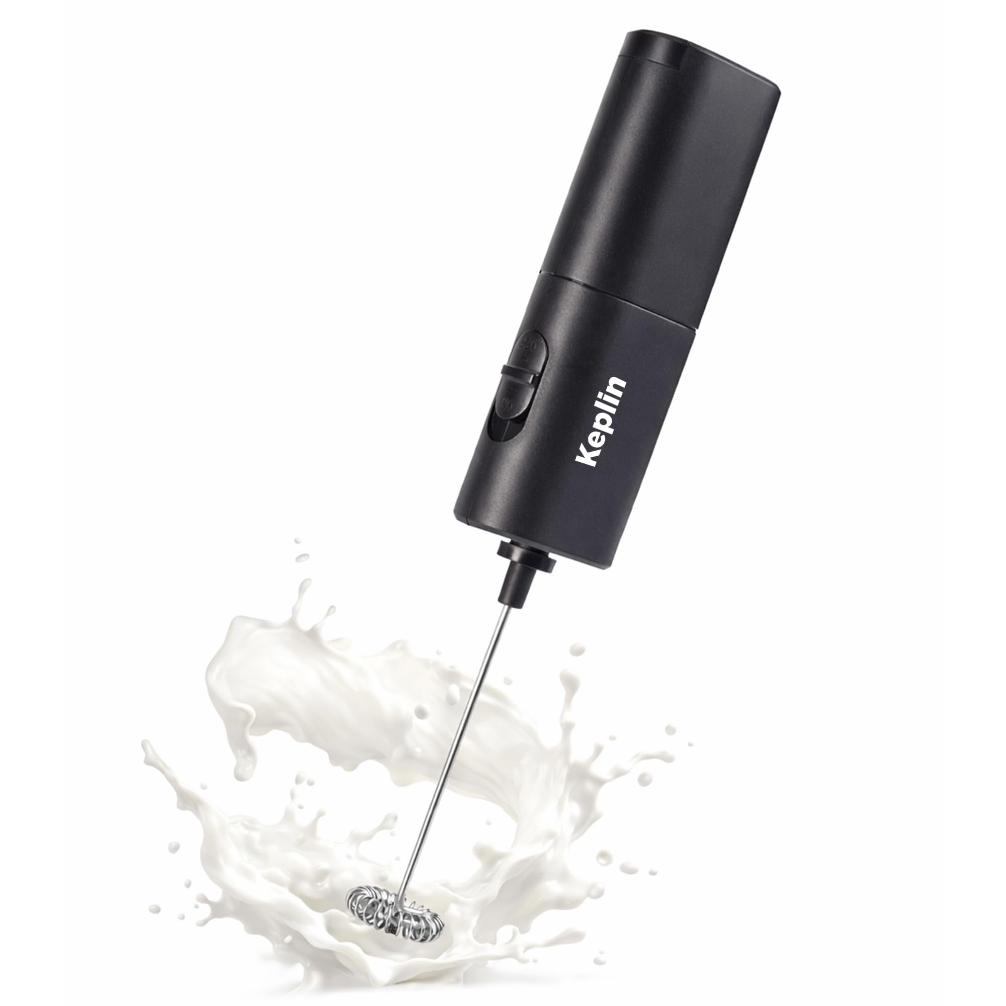 Keplin Handheld Milk Frother - Battery Operated Coffee Whisk Foamer, Black
