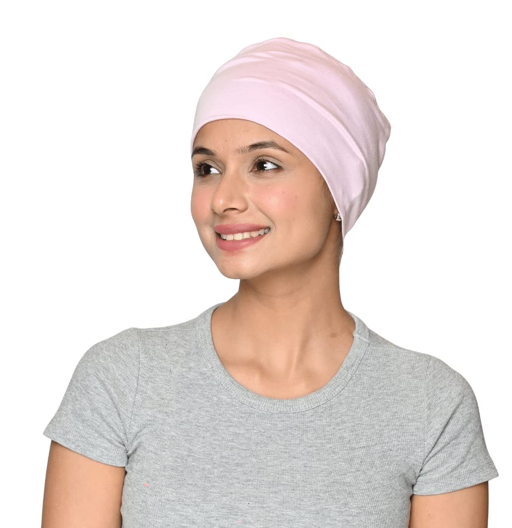 The Headscarves Women Silky Soft Bamboo Viscose Sleep Cap for Hair Loss Chemo Headwear Skull Cap Free Size (Multicolor)(HS3_Pink) 1