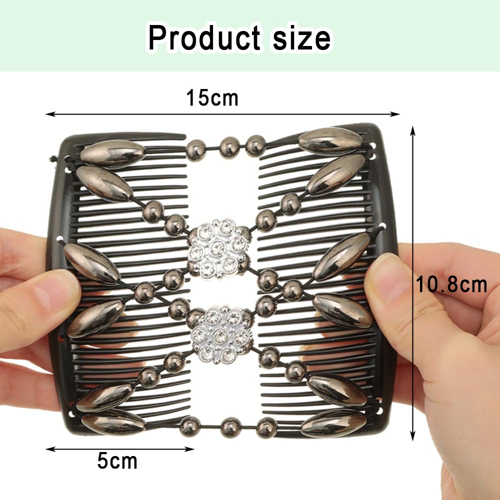 2 Pezzi Pettini per Capelli con Perline Doppio Pettine Fermacapelli Signore Clip Fermacapelli Pettine Elastico Doppio per Capelli Africano Vintage Regolabili Accessori Acconciatura Donna