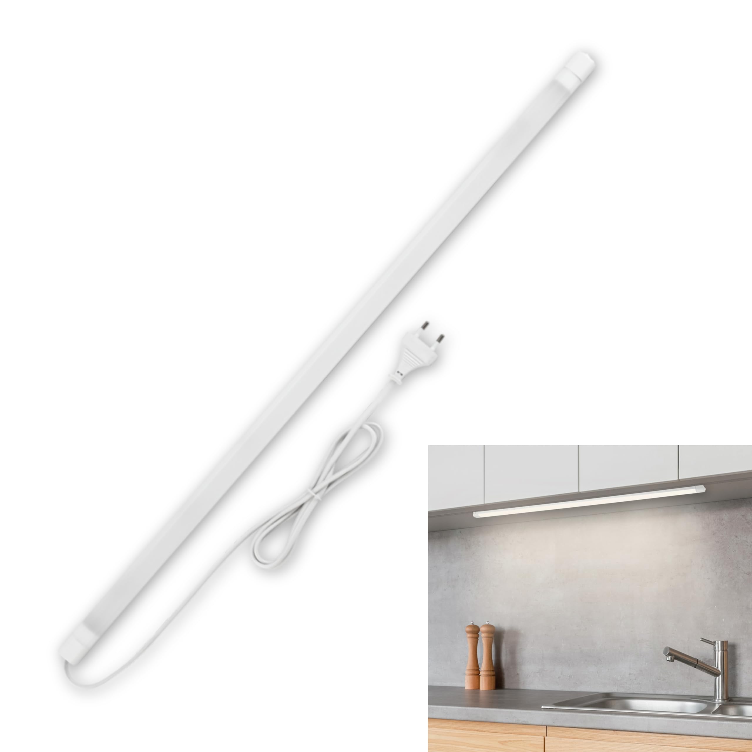 REV Réglette LED sous meuble 80 cm, 12 W, 1020 lm, blanc chaud, avec interrupteur, éclairage cuisine et placard, blanc