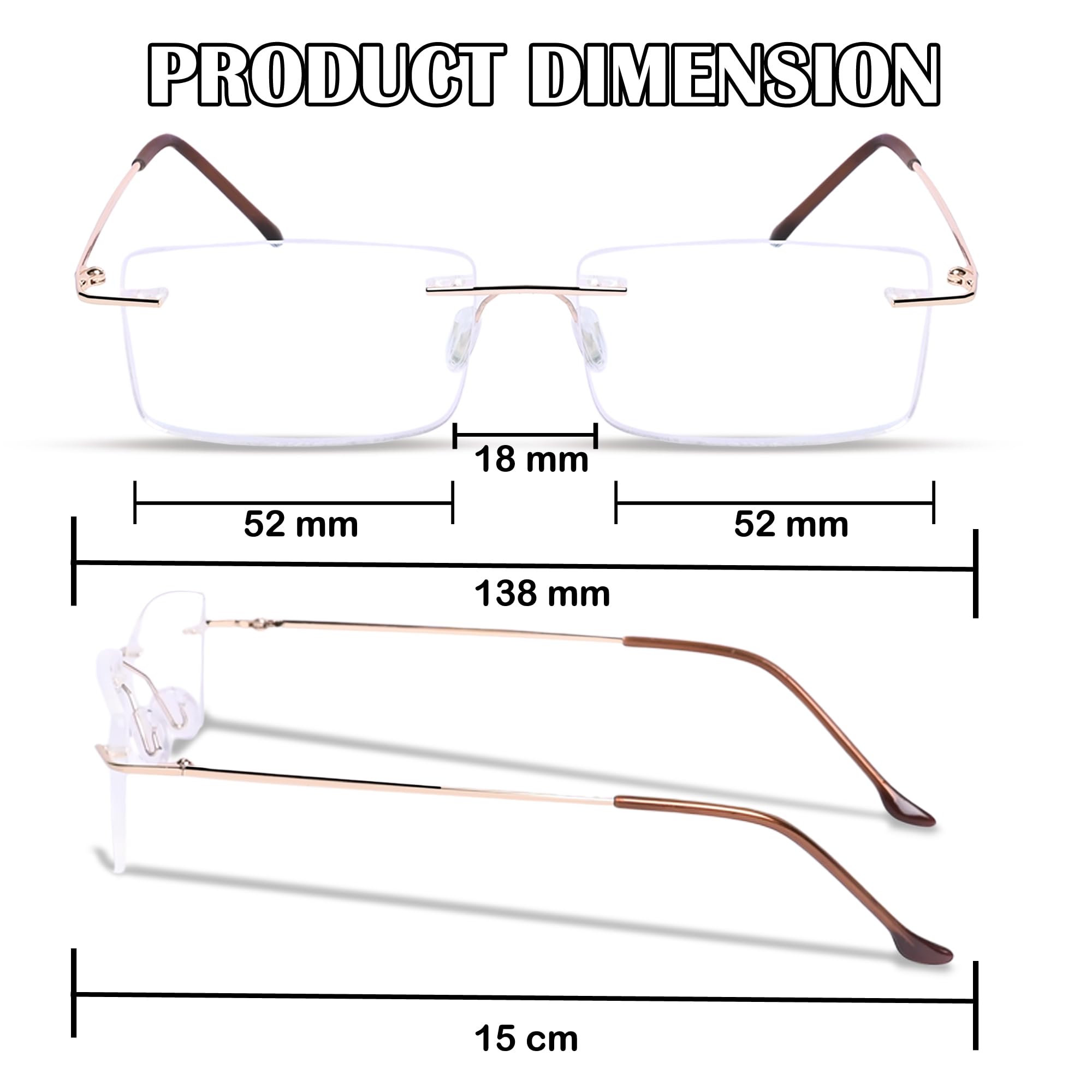 Redex Rimless Rectangle Frame For Men & Women (GOLDEN) - Image 5 thumbnail