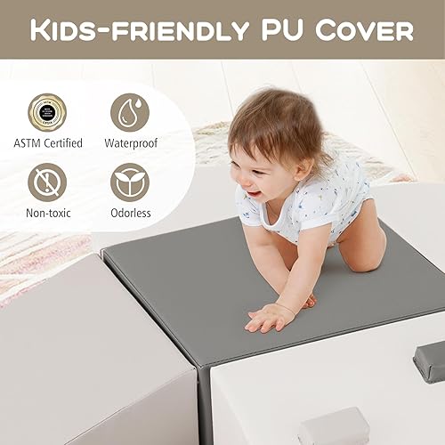 Miniatura 4 de Olakids Juguetes de escalada para niños pequeños, 6 piezas de bloques de espuma para bebés, juego suave con piel sintética, estructura de actividad