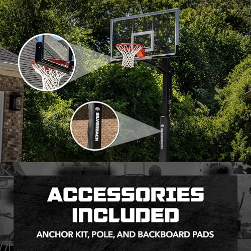 Image of Silverback Height Adjustable In-Ground Basketball Hoop with Tempered Glass Backboard, Pro-Style Breakaway Rim & Backboard Pad