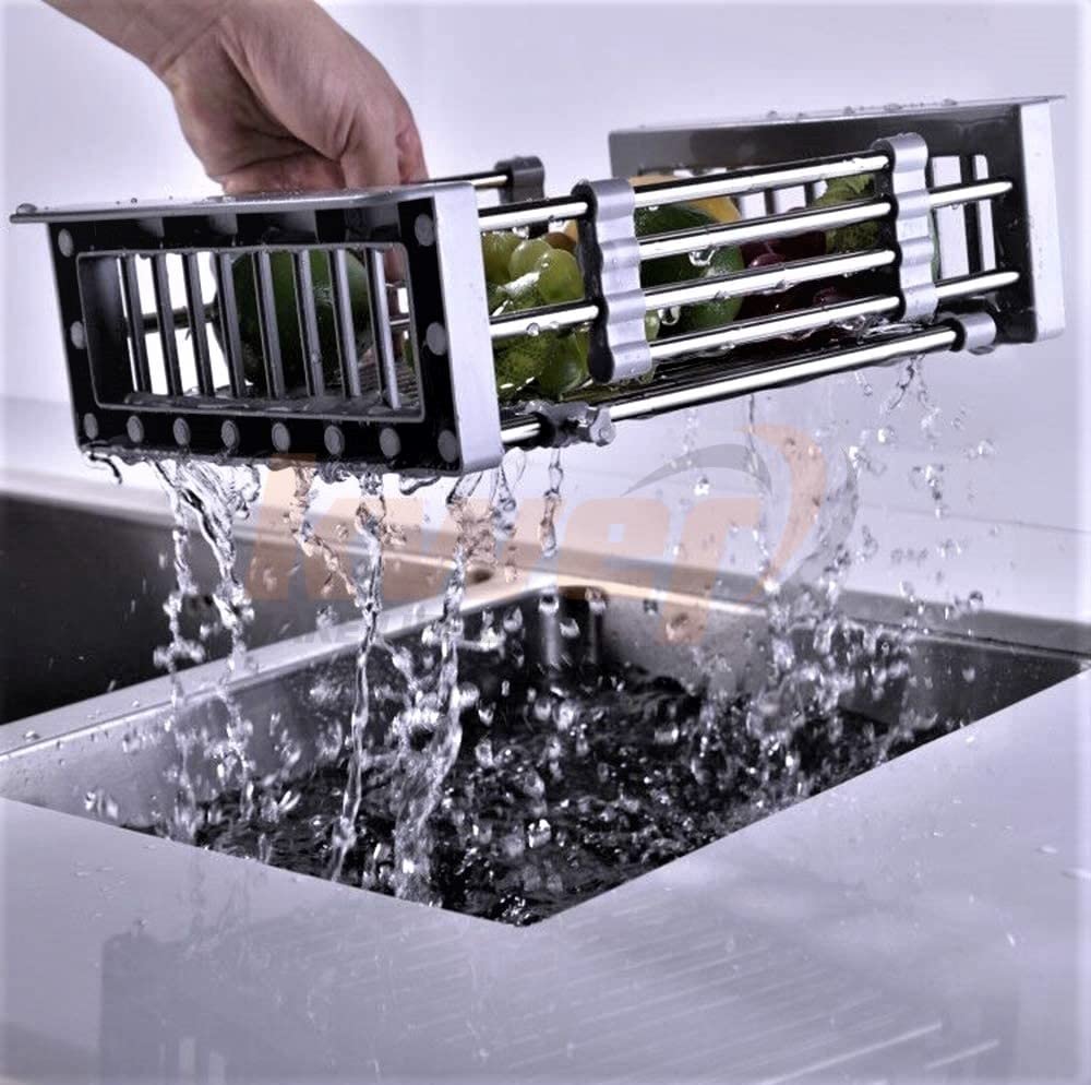 KWER Expandable Dish Drying Rack Steel Dish Drainer Basket for Kitchen
