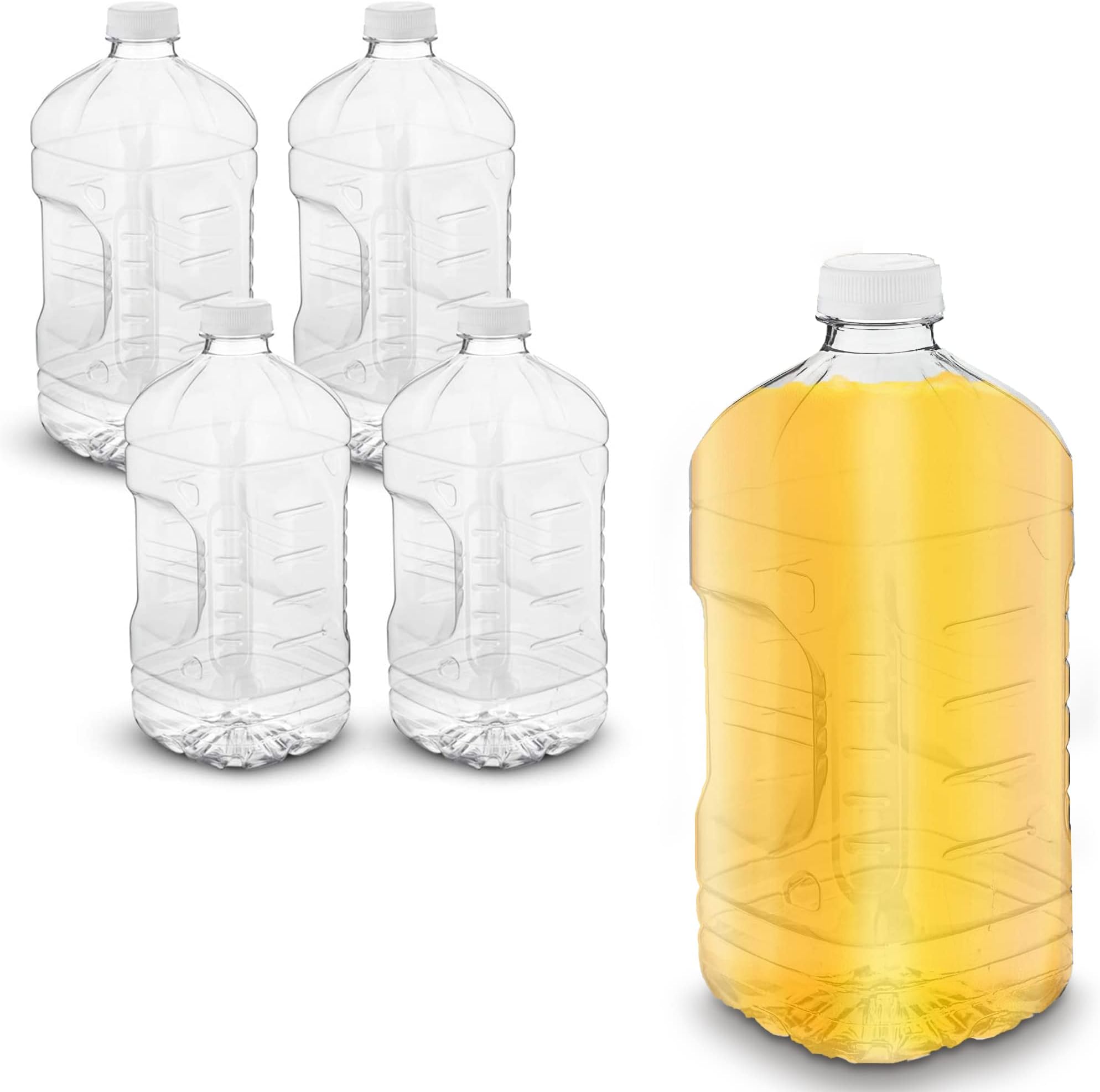 MT Products Clear PET Plastic Juice Bottles 64 oz. - Empty Container with Tamper Evident Caps (Set of 4) - Made in the USA