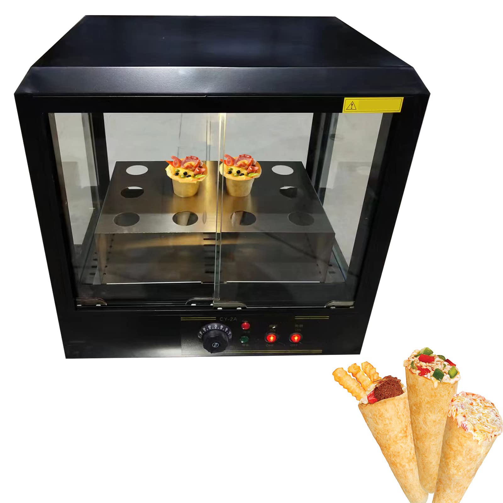 TXMACHINE® Pizza cone machine 4 cone maker with pizza oven,display warmer,pizza cone making machine,4 shapes (12 holes pizza cone display warmer, 110V/60HZ)