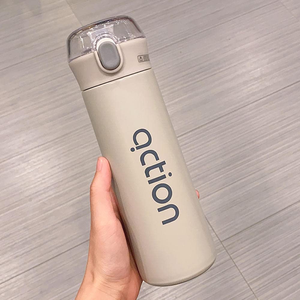 Sport-Trinkflasche, mit einem Saugnapf und einem hochpigmentierenden Becher; mit Studenten-Aufdruck, tragbarer Wasserbecher, grau, 500 ml, doppelwandiger Edelstahl-Reisebecher