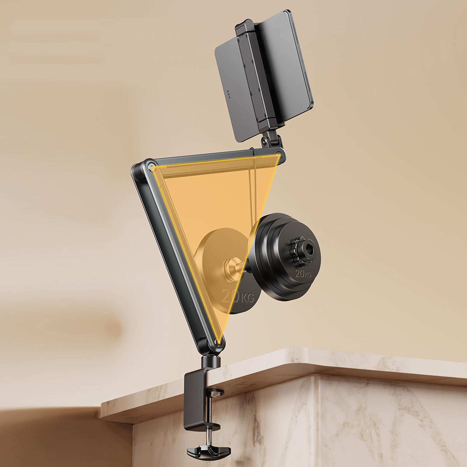 Fockety Supporto da Tavolo per Tablet, Lega di Alluminio Rotazione di 360 Gradi Supporto da Braccio Pieghevole per Tablet Altezza Regolabile Supporto per Tablet con Braccio Flessibile