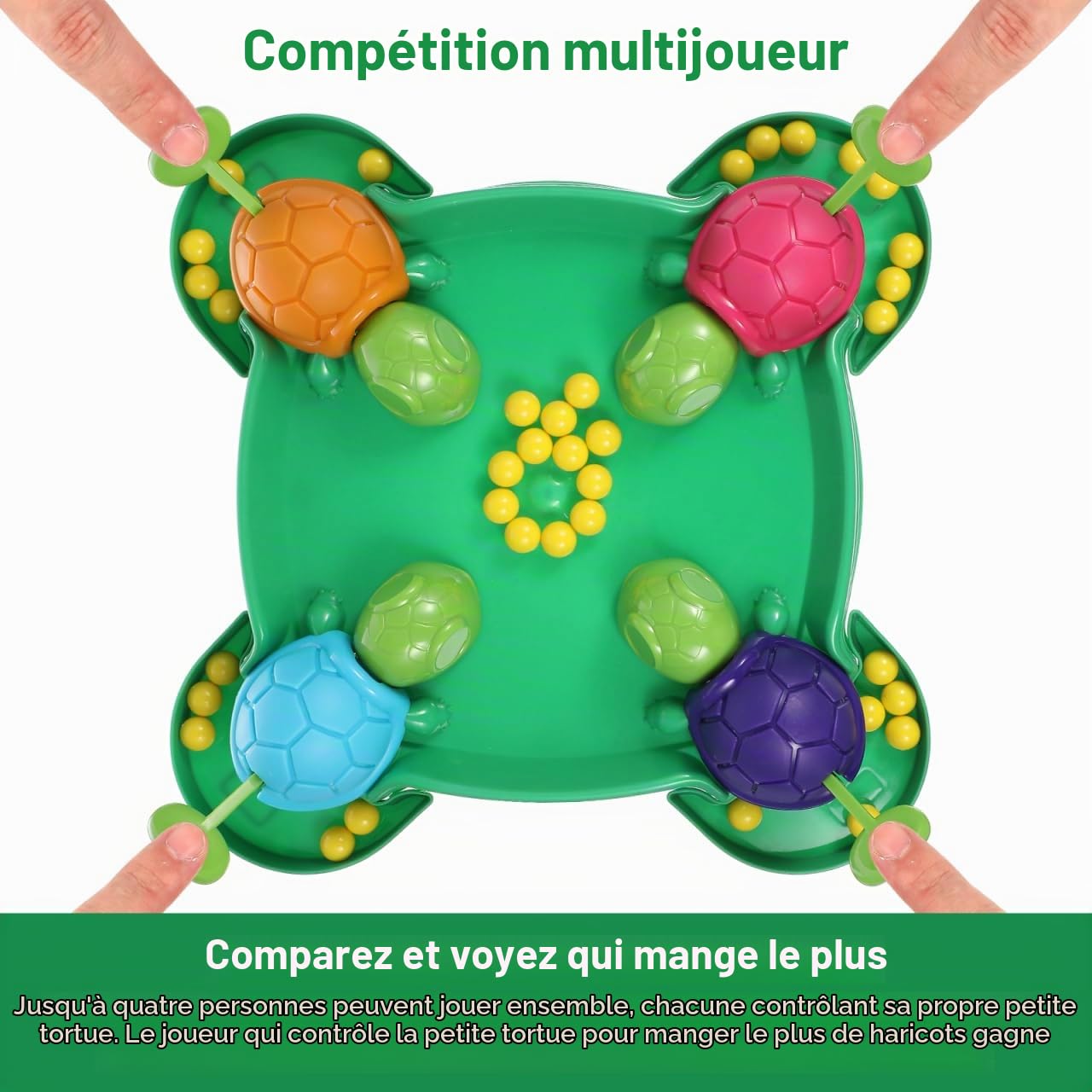 Amosfun Jeu de société Tortue affamée - Jeu Intense avec réflexes Rapides - de Perles - de Bouche préscolaire pour Enfants à partir de 3 Ans - pour 2 à 4 Joueurs