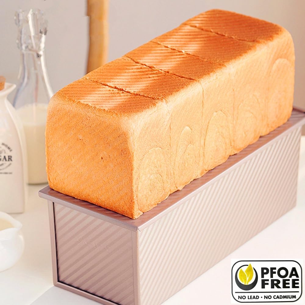 Pullman Loaf Pan with Lid Non-Stick Toast Mold Rectangle Corrugated Bread Cake Oblong Mould with Cover for Oven Baking (2.2Lb Dough Capacity)