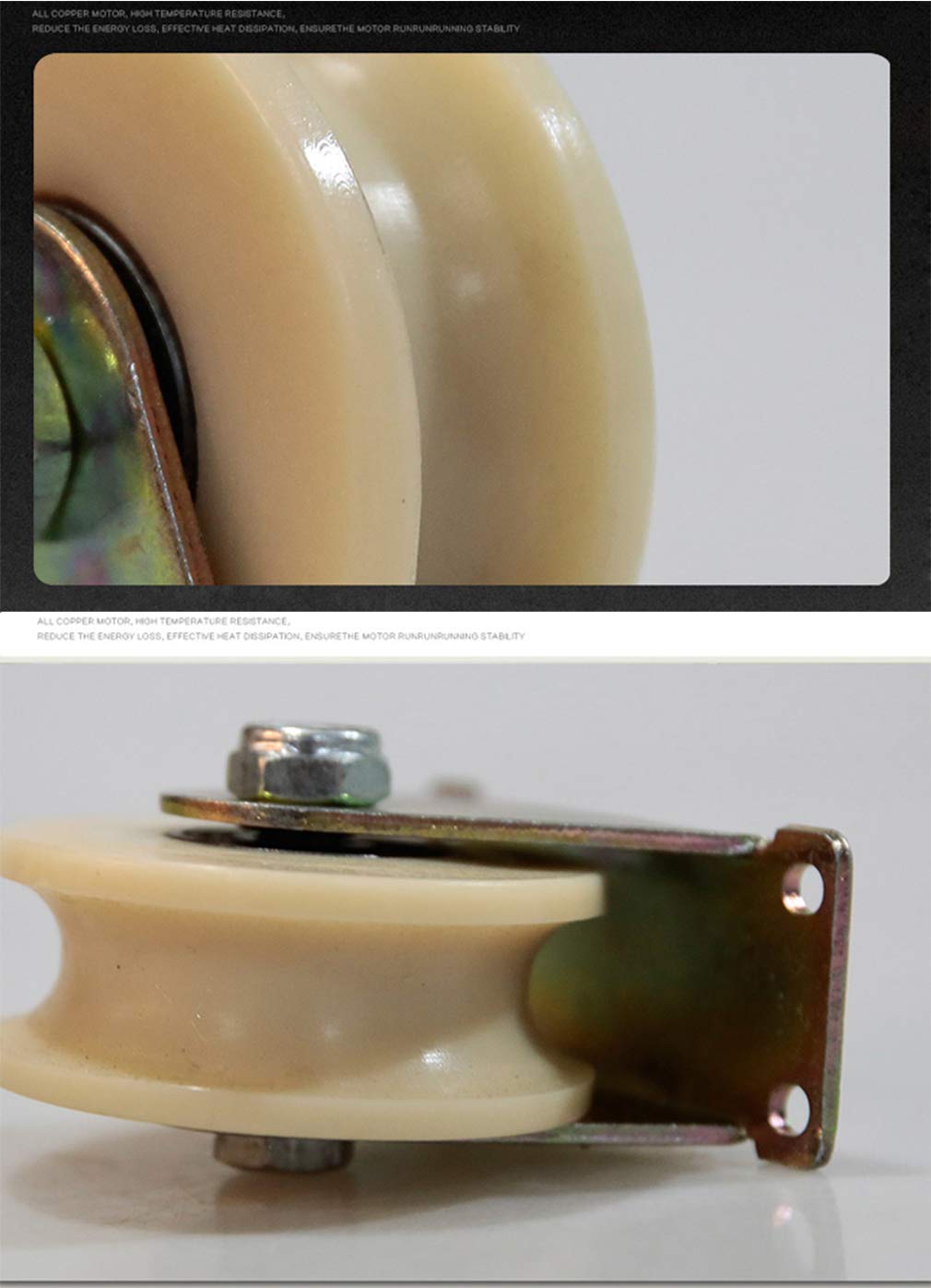 2 Stück Nylon-Schienenrad mit V-Nut, Schiebetür-Rollenrolle, Hochleistungs-Starrrolle, Doppellager, Zubehör für Drahtseil-Führungsräder, für Schienenschiebetüren und mechanische Wagen (U-Typ