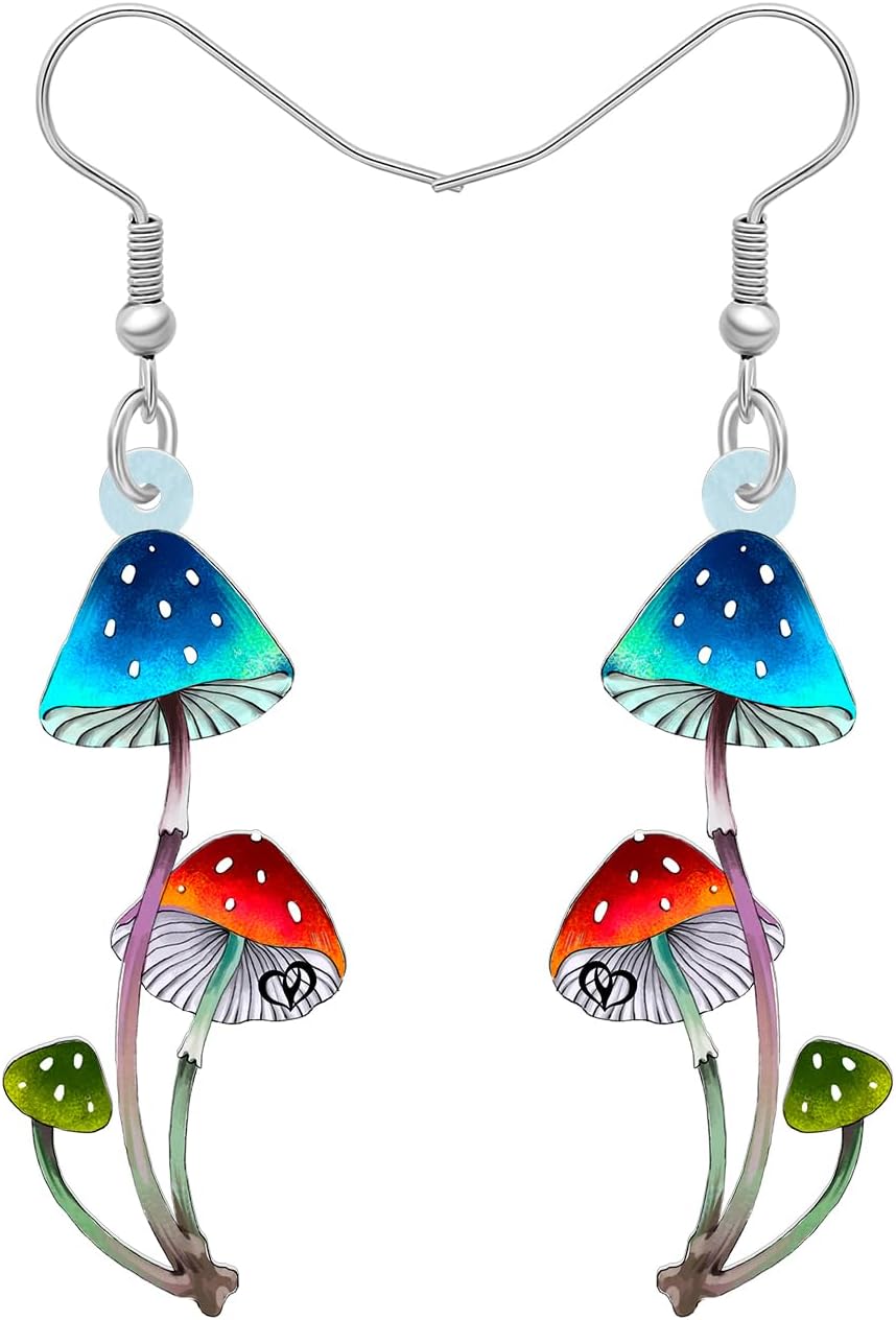 BONSNY Sweet Floral Acrylic Dangle Mushroom Earrings for Women Jewelry Gifts Novelty Funny Charms