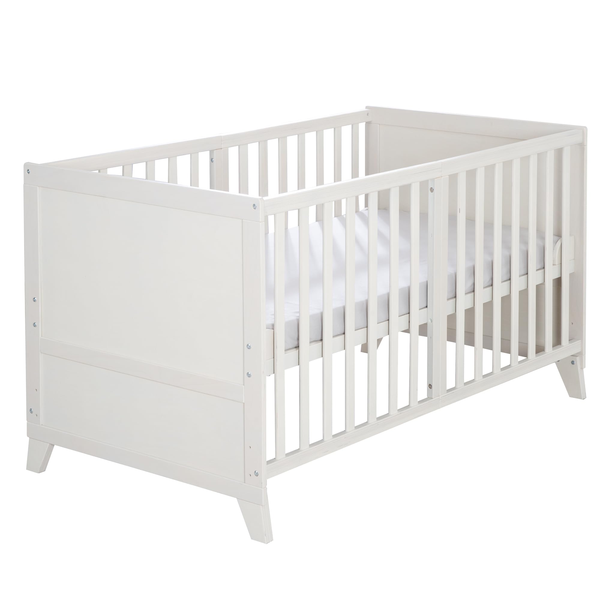 roba Conjunto Completo de Cuna Savanna Friends - Cuna para bebé 70 x 140 cm de Madera Incl. colchón Ropa de Cama Dosel y Barra de Dosel - Evolutiva Desde 6 Meses - Gris Natural