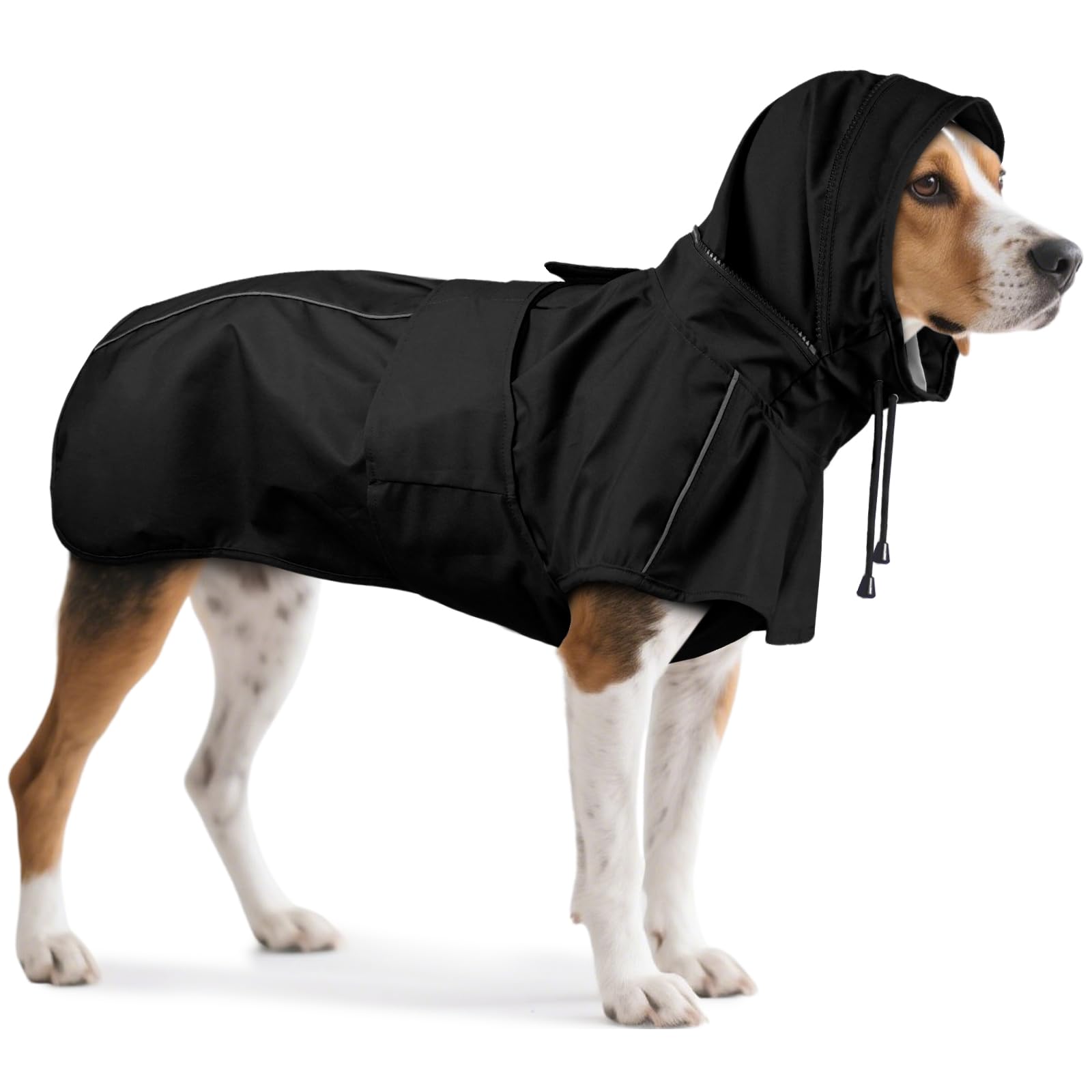 OUOBOB Dog Raincoats for Large Dogs with Hood, Waterproof Dog Rain Coat with Leash Hole, Reflect Strips, Ideal for Rainy Walks, Hiking Labrador & Golden Retriever, German Shepherd, Boxer - Black L