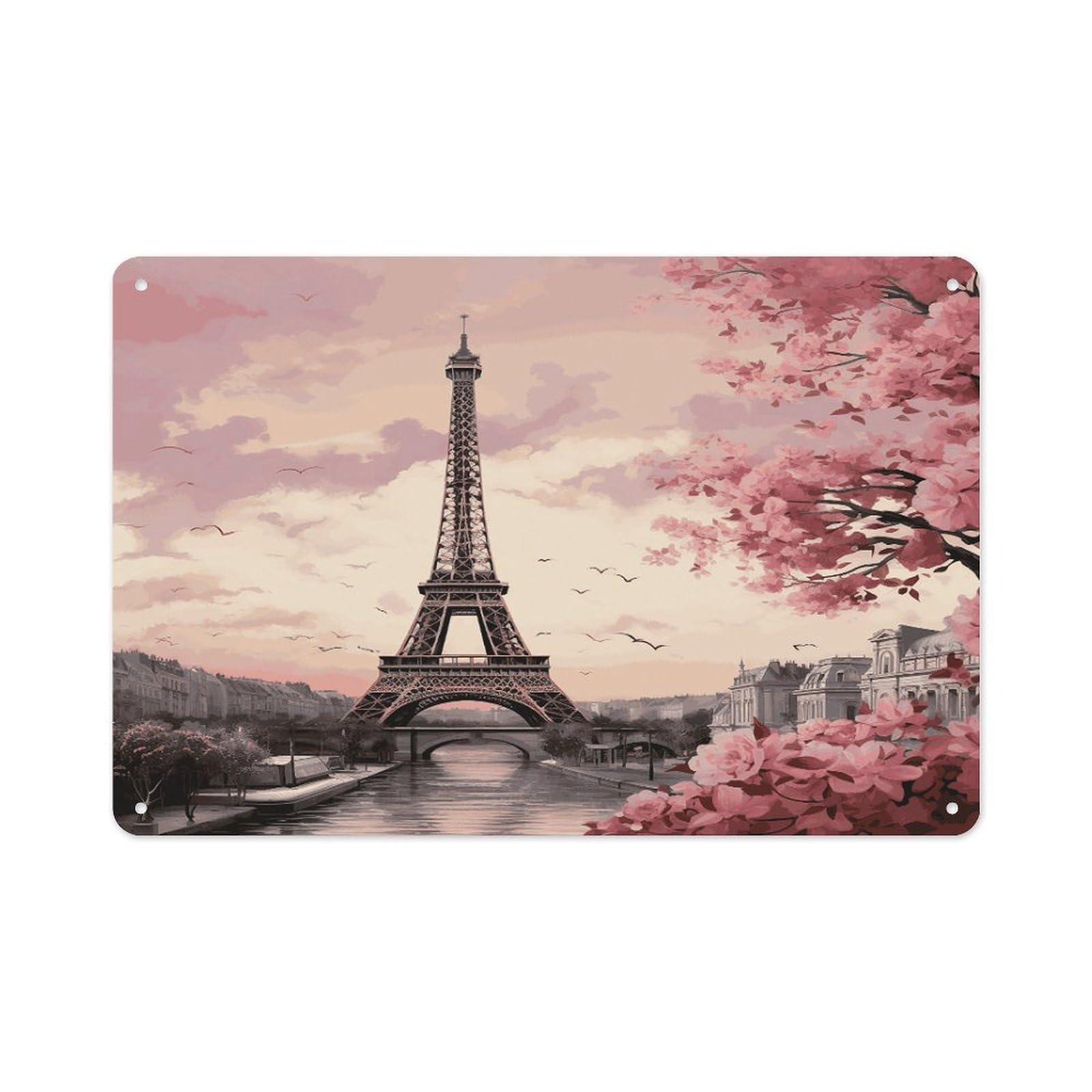 Romantic Paris Tower Rectangle Aluminum Sign Vintage Horizontal Aluminum Plate Multi-Purpose Decoration Painting Farmhouse Style Metal Sign for Home Door Office Cafe