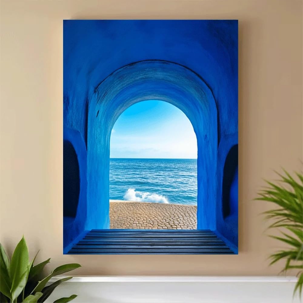 GOSRD Canvas poster Blue Arch Ocean View Beach Scene Wall Art Canvas Print summer(70x100CM/Frameless)
