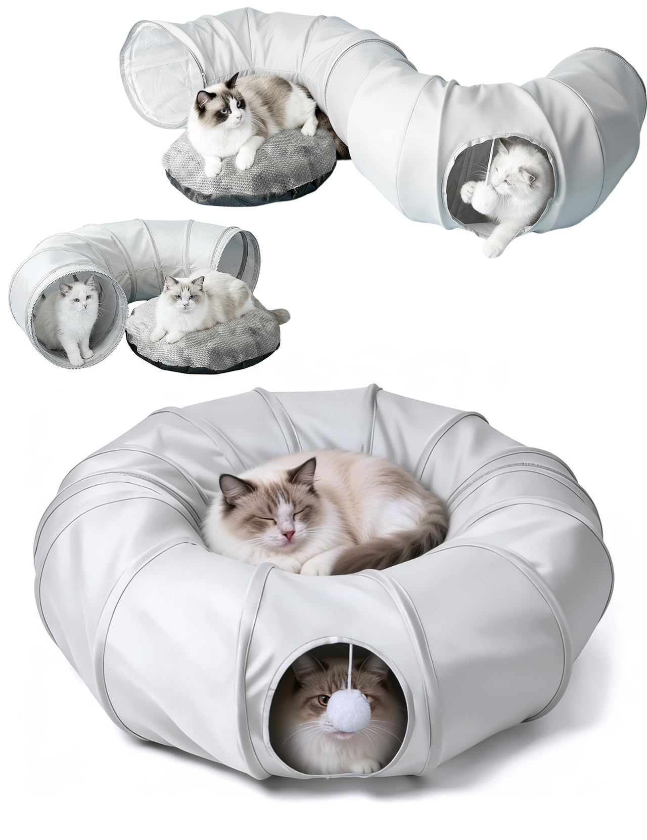 Katzentunnel, Katzenspielzeug für Wohnungskatzen, multifunktionaler Rascheltunnel & Katzenhöhle, interaktives Spielzeug mit kühlendem Stoffdesign für Kätzchen (Cool Gray)