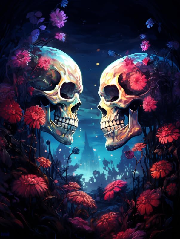 UNIQUORS Diamond Painting 5D Fai Da Te: Set Da 6 Quadri Tela 30x40 Cm Per Adulti E Ragazzi - Tema Scheletro Halloween