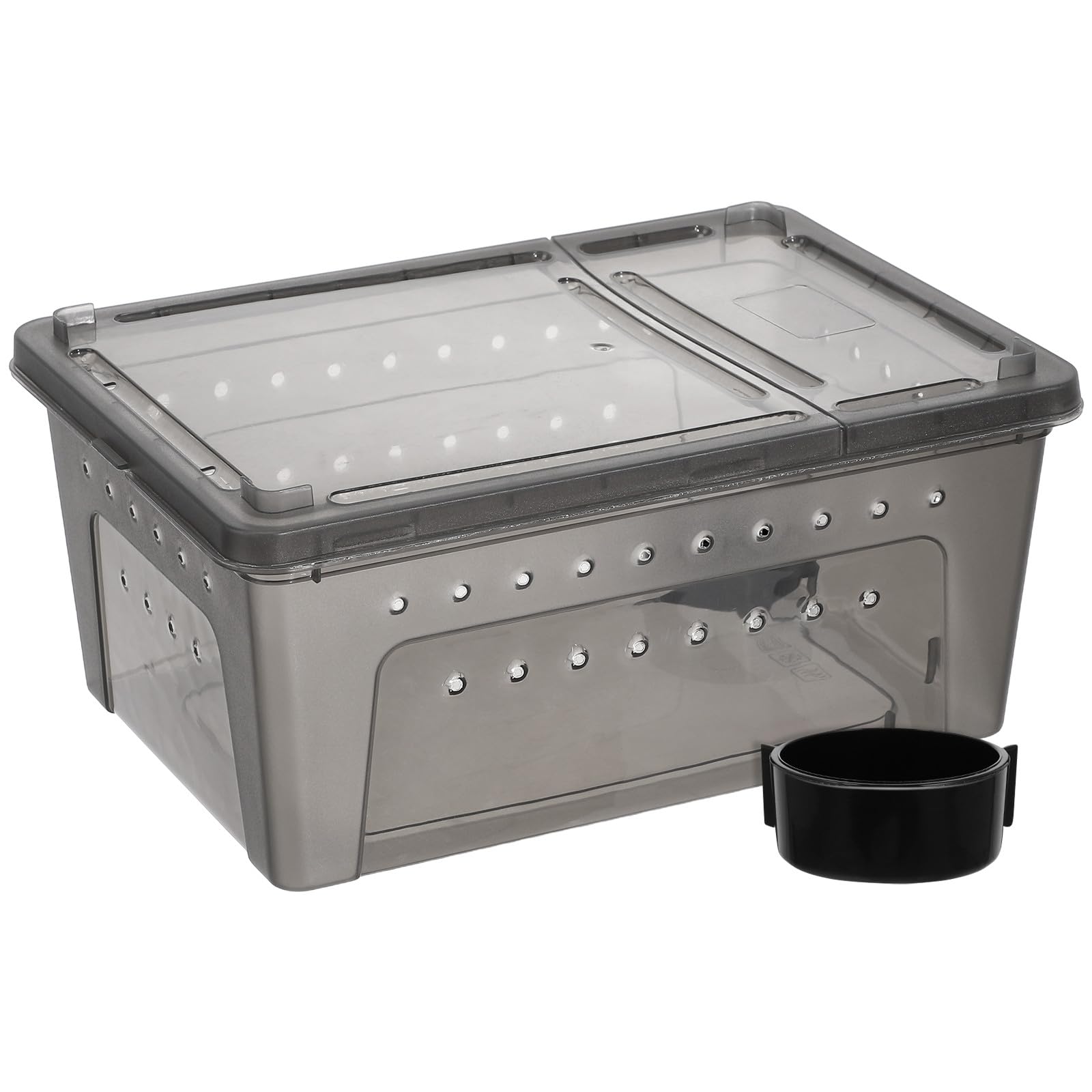 UKCOCO Plastic Reptile Terrarium: 26 x 18 x 11.5 cm Reptile Carrier Box with Feeding Bowl - Jumping Spider Enclosure for Lizards, Horned Frogs, Snakes, Spiders