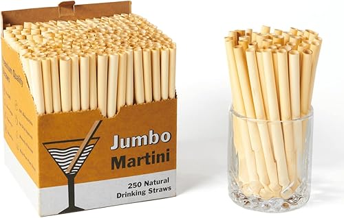 HAY! Straws Pajitas de tallo de caña jumbo  Martini 6 pulgadas  250 unidades  0.197-0.295 in de diámetro  100% a base de plantas, certificado